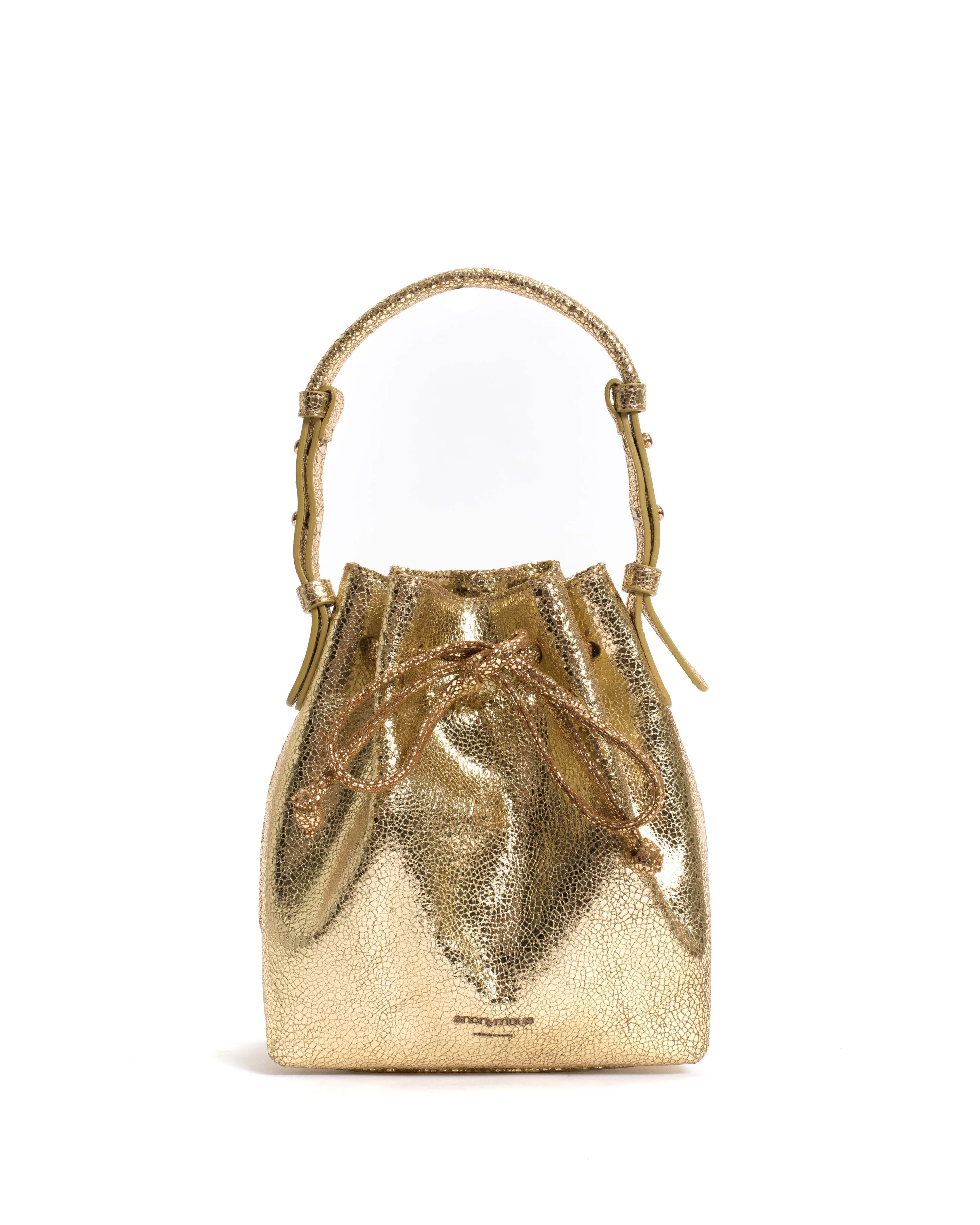 Kacey petite bucket bag Crackled metallic goat Gold sold by Anonymous Copenhagen