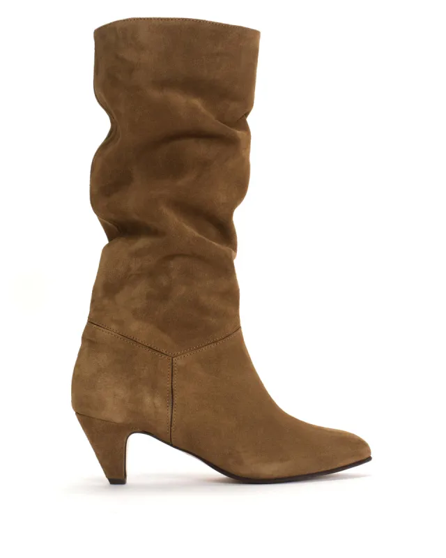 Jasmina 50 stiletto Calf suede & sleek leather Cinnamon & dark taupe sold by Anonymous Copenhagen