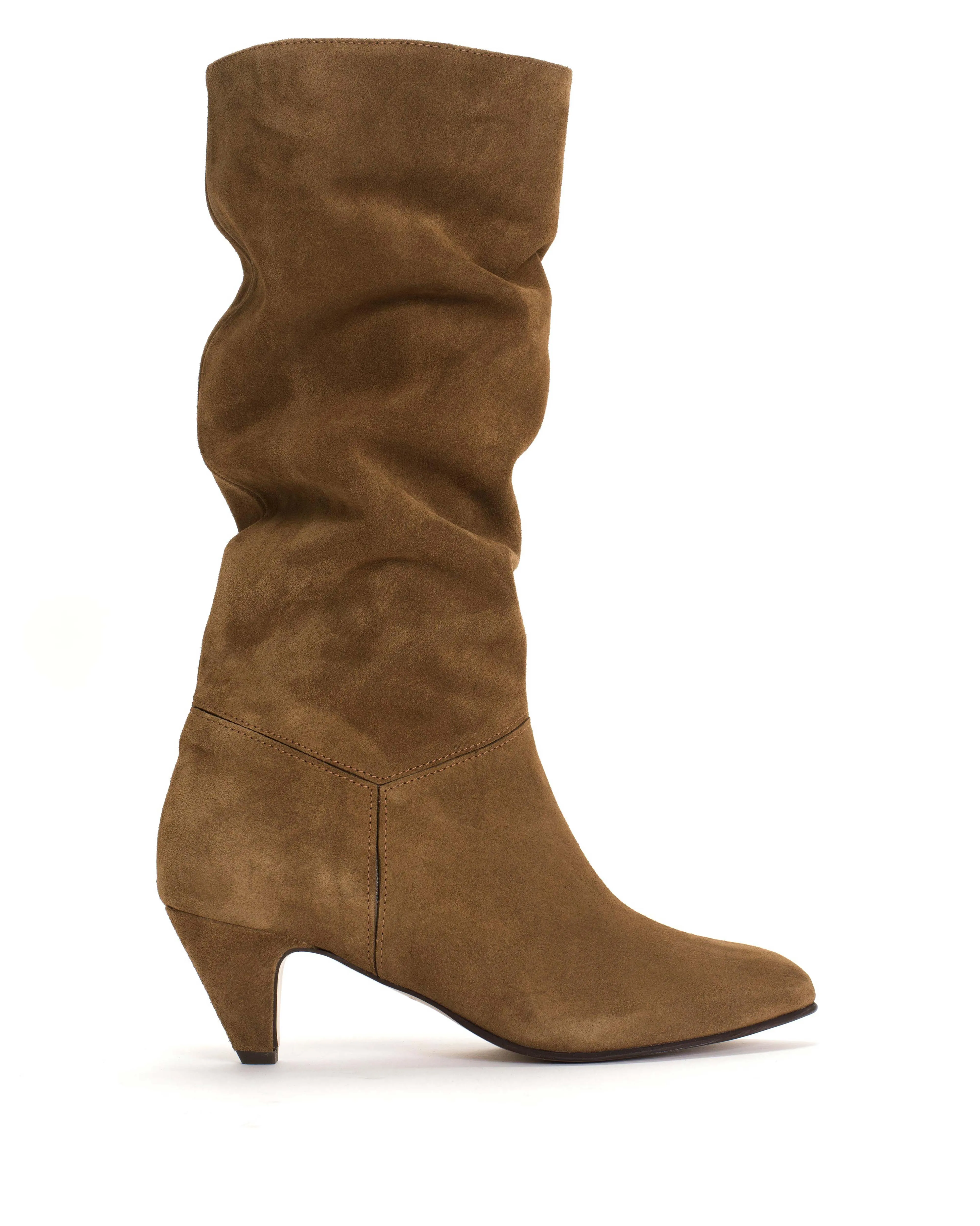 Jasmina 50 stiletto Calf suede & sleek leather Cinnamon & dark taupe sold by Anonymous Copenhagen