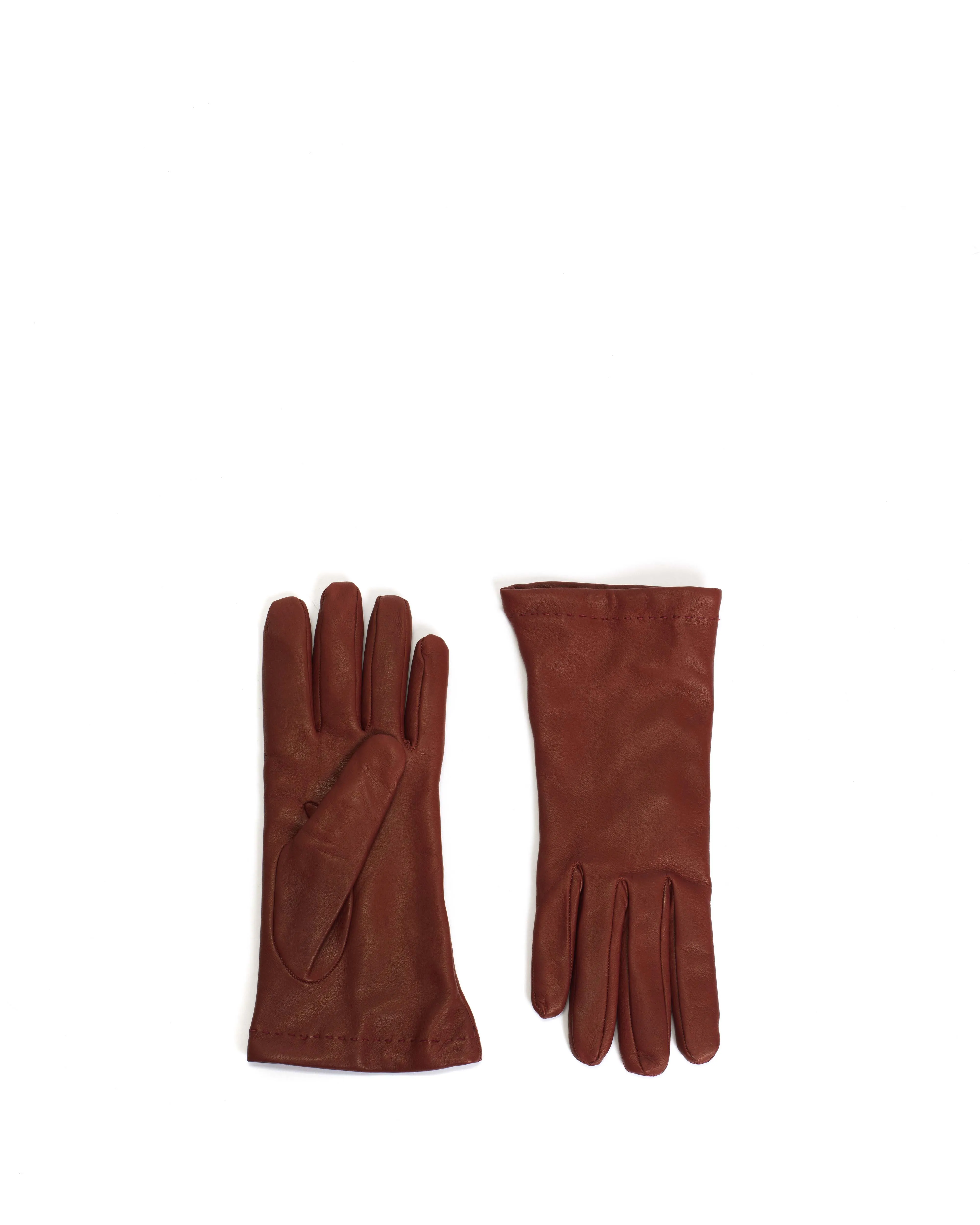 Bridget leather cashmere glove Lamb leather & 100% cashmere Ruby red & taupe sold by Anonymous Copenhagen