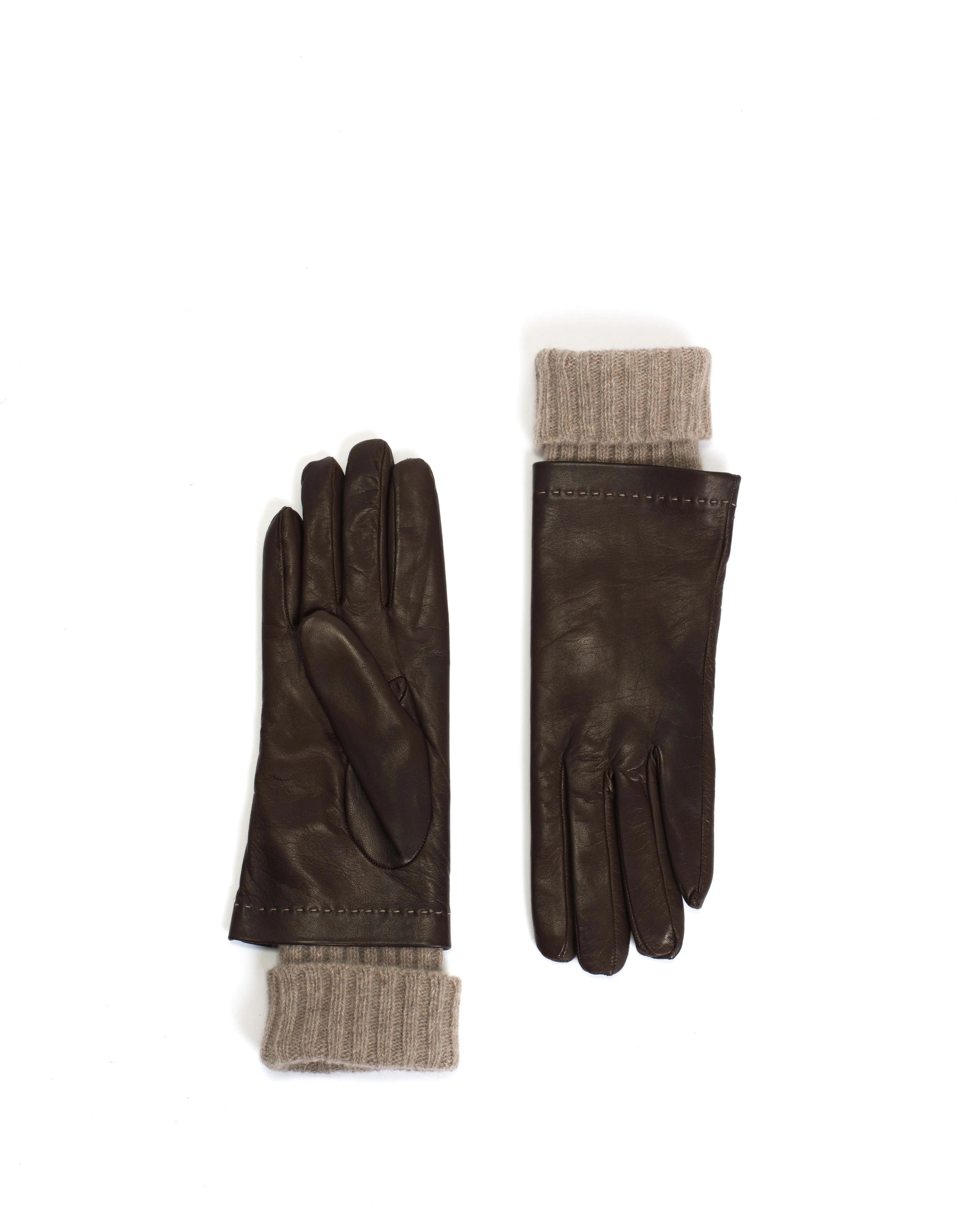 Hanni leather cashmere glove Lamb leather & 100% cashmere Coffee brown & taupe sold by Anonymous Copenhagen