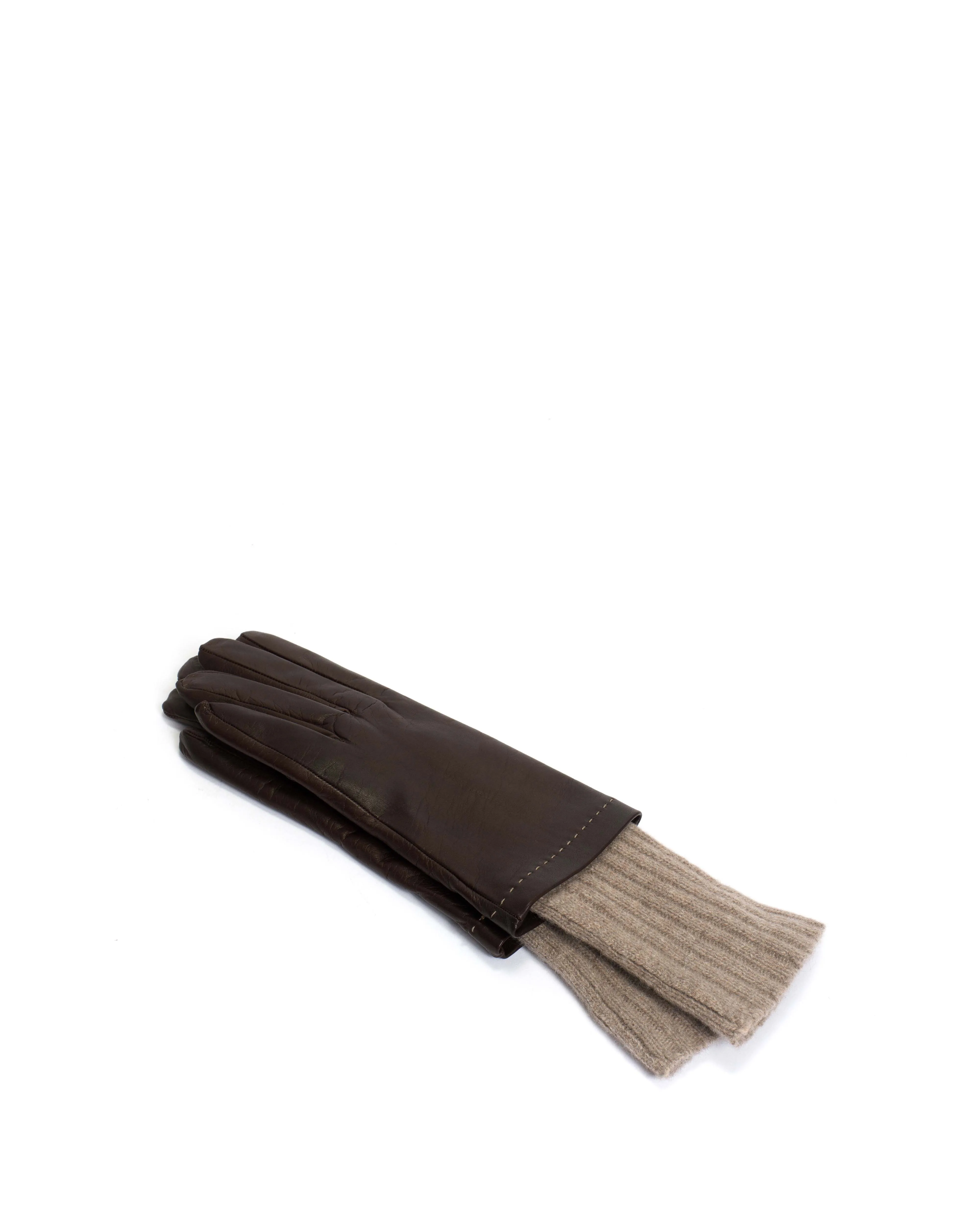 Hanni leather cashmere glove Lamb leather & 100% cashmere Coffee brown & taupe sold by Anonymous Copenhagen product image thumbnail 3