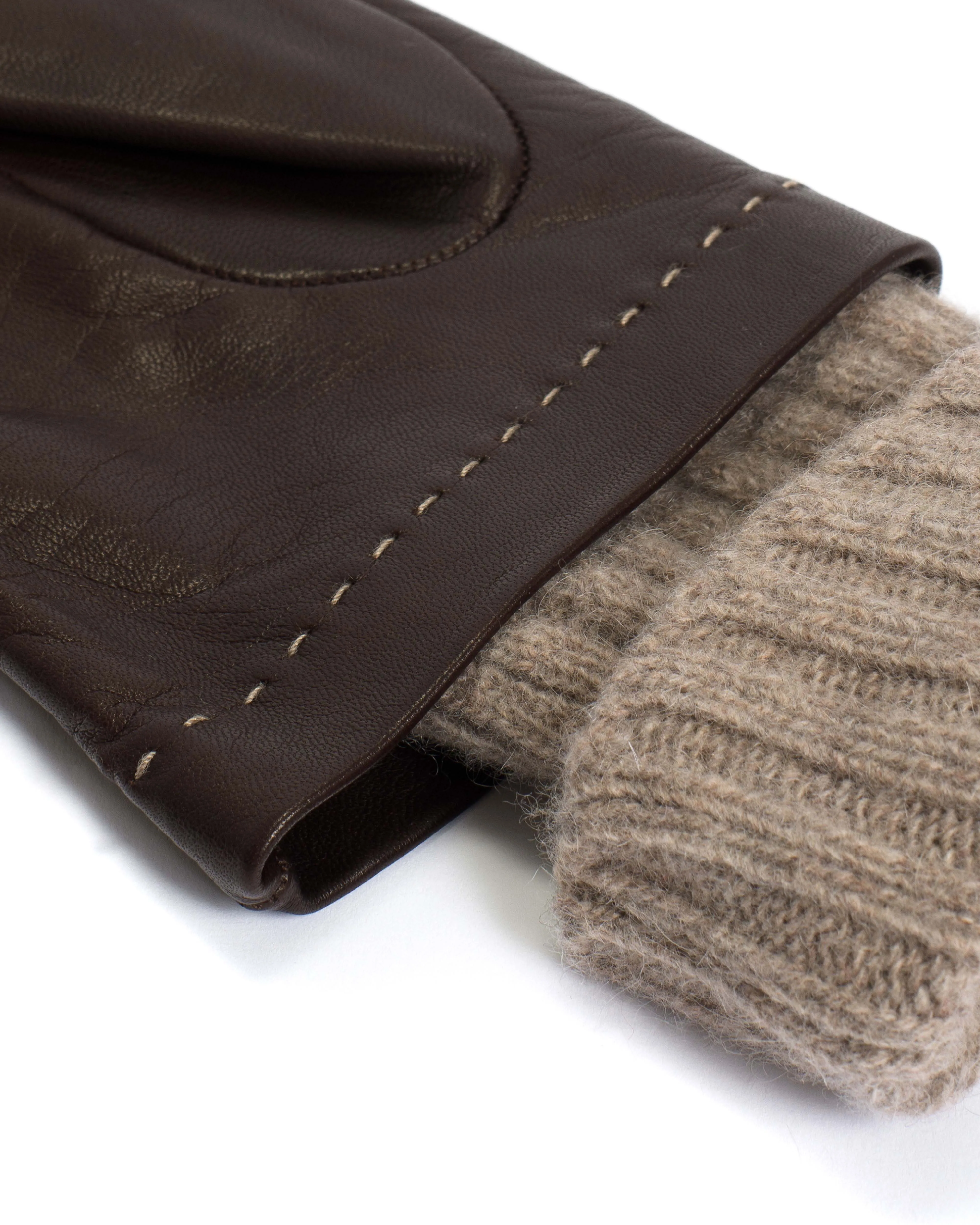 Hanni leather cashmere glove Lamb leather & 100% cashmere Coffee brown & taupe sold by Anonymous Copenhagen product image thumbnail 4