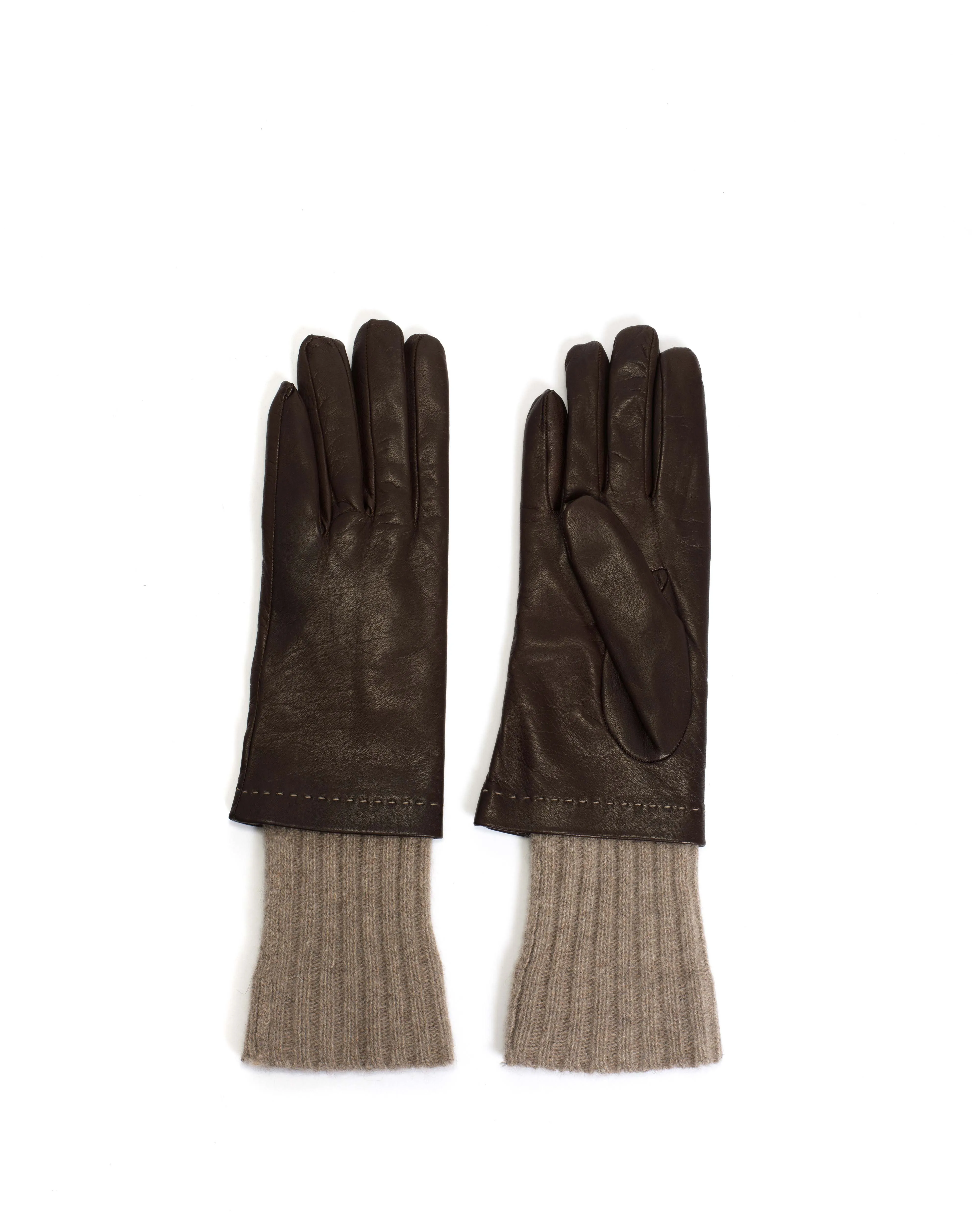 Hanni leather cashmere glove Lamb leather & 100% cashmere Coffee brown & taupe sold by Anonymous Copenhagen product image thumbnail 2