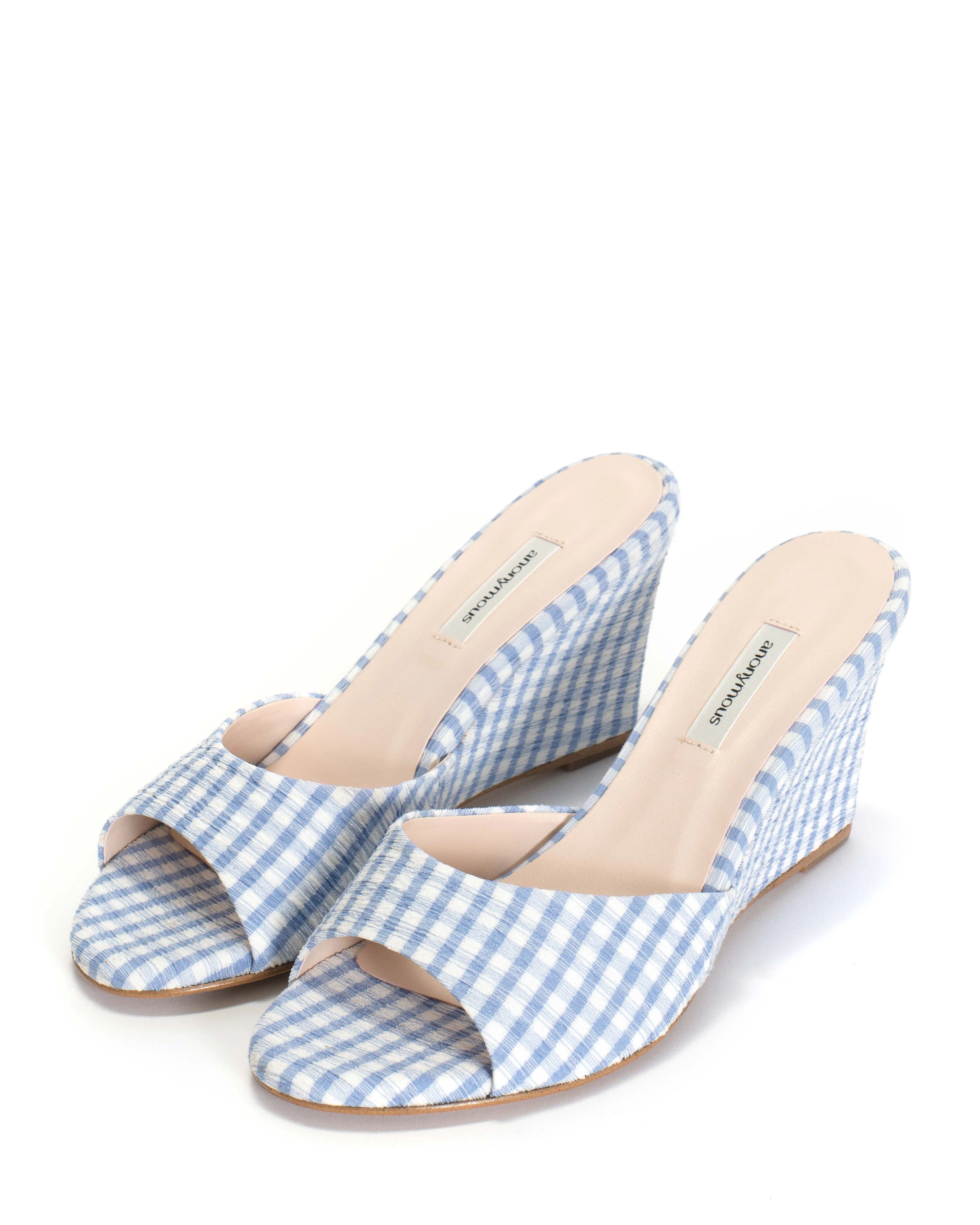 Gwen 75 wedge Pleated gingham vegan Bubble blue sold by Anonymous Copenhagen product image thumbnail 2
