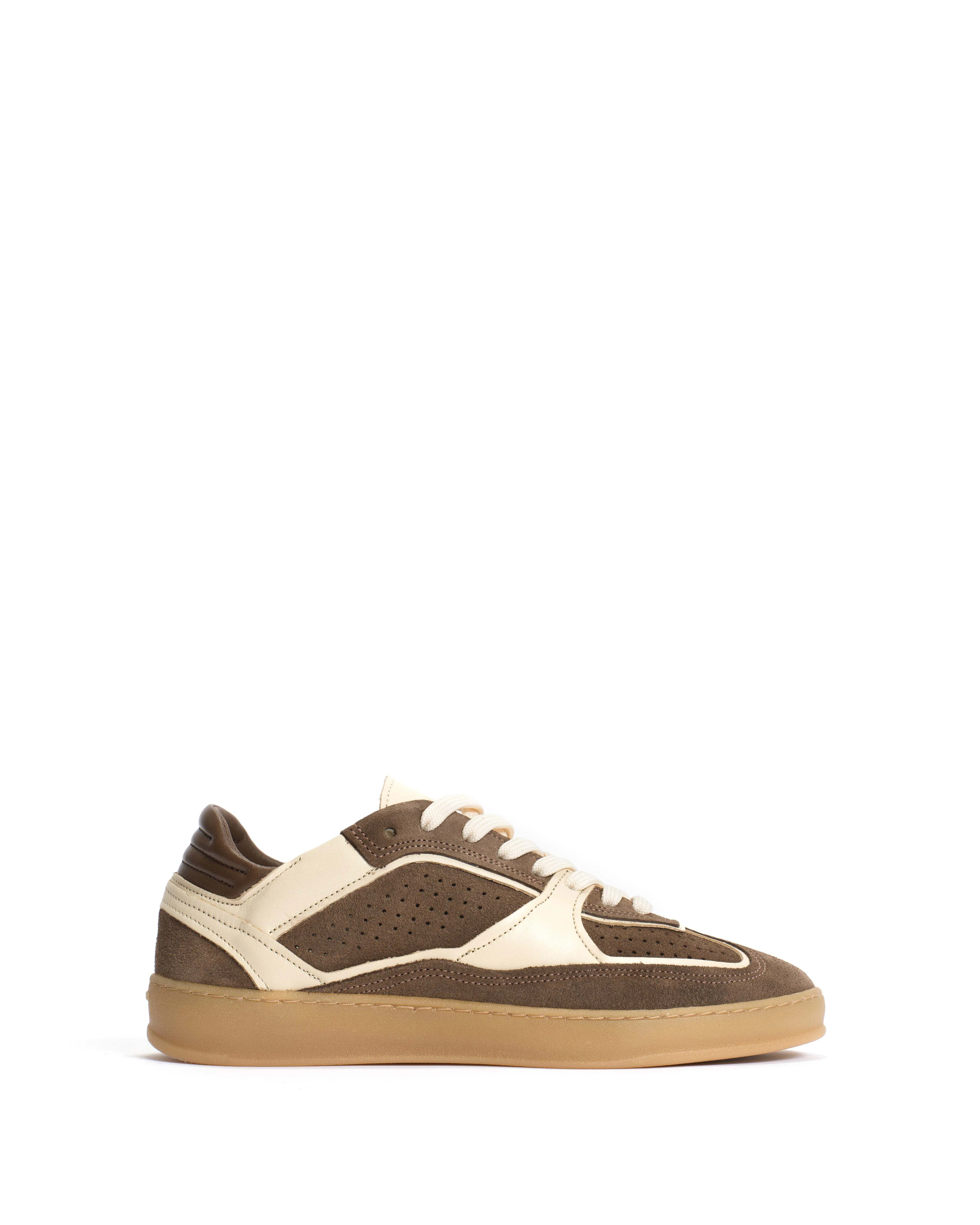 Dabbie Calf suede & soft calf dual & tri color Dark taupe & white sand & dark taupe sold by Anonymous Copenhagen
