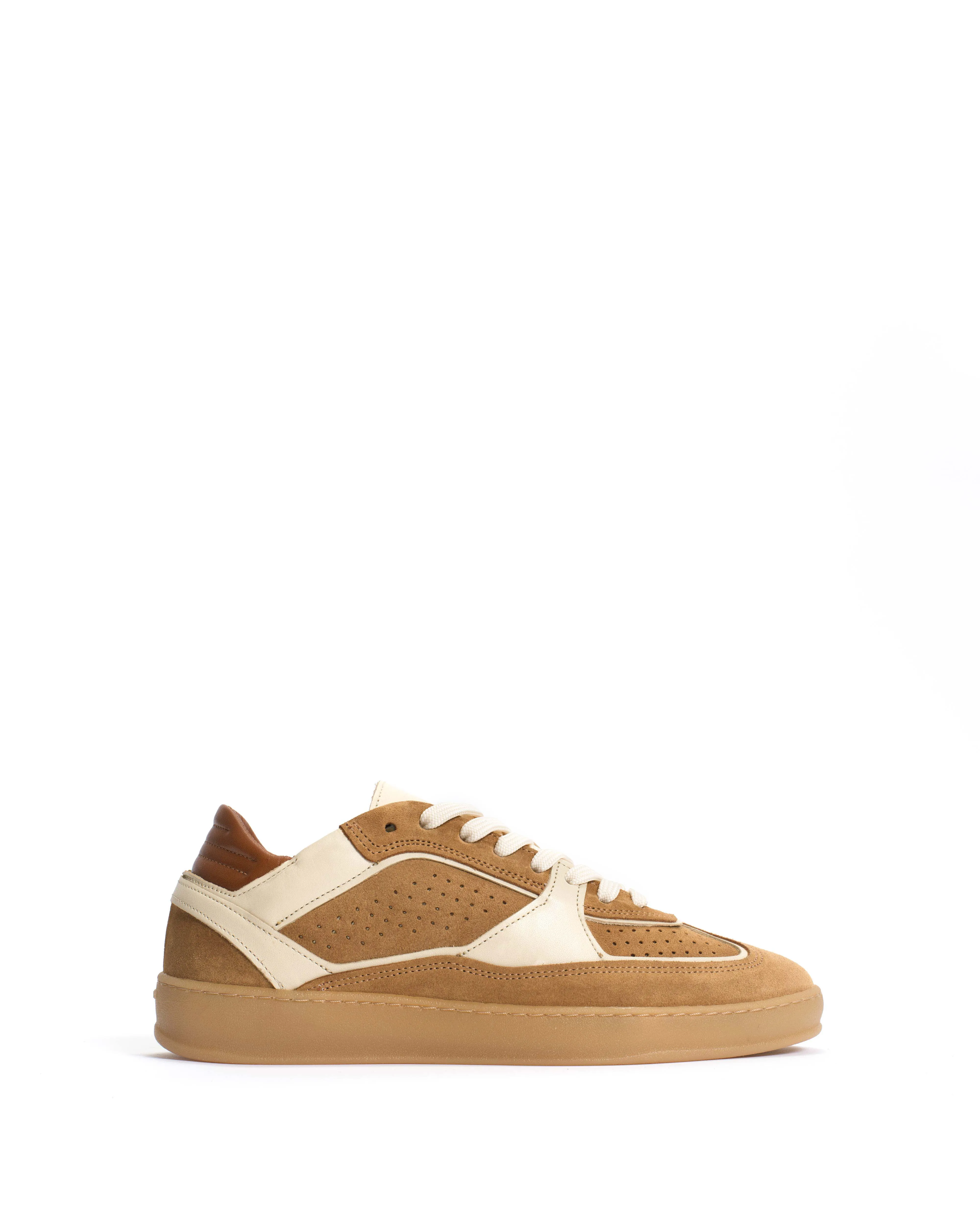 Dabbie Calf suede & soft calf dual & tri color Bamboo brown & white sand & camel sold by Anonymous Copenhagen