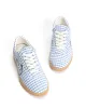 Blaire Pleated gingham & polished soft calf Bubble blue & black sold by Anonymous Copenhagen