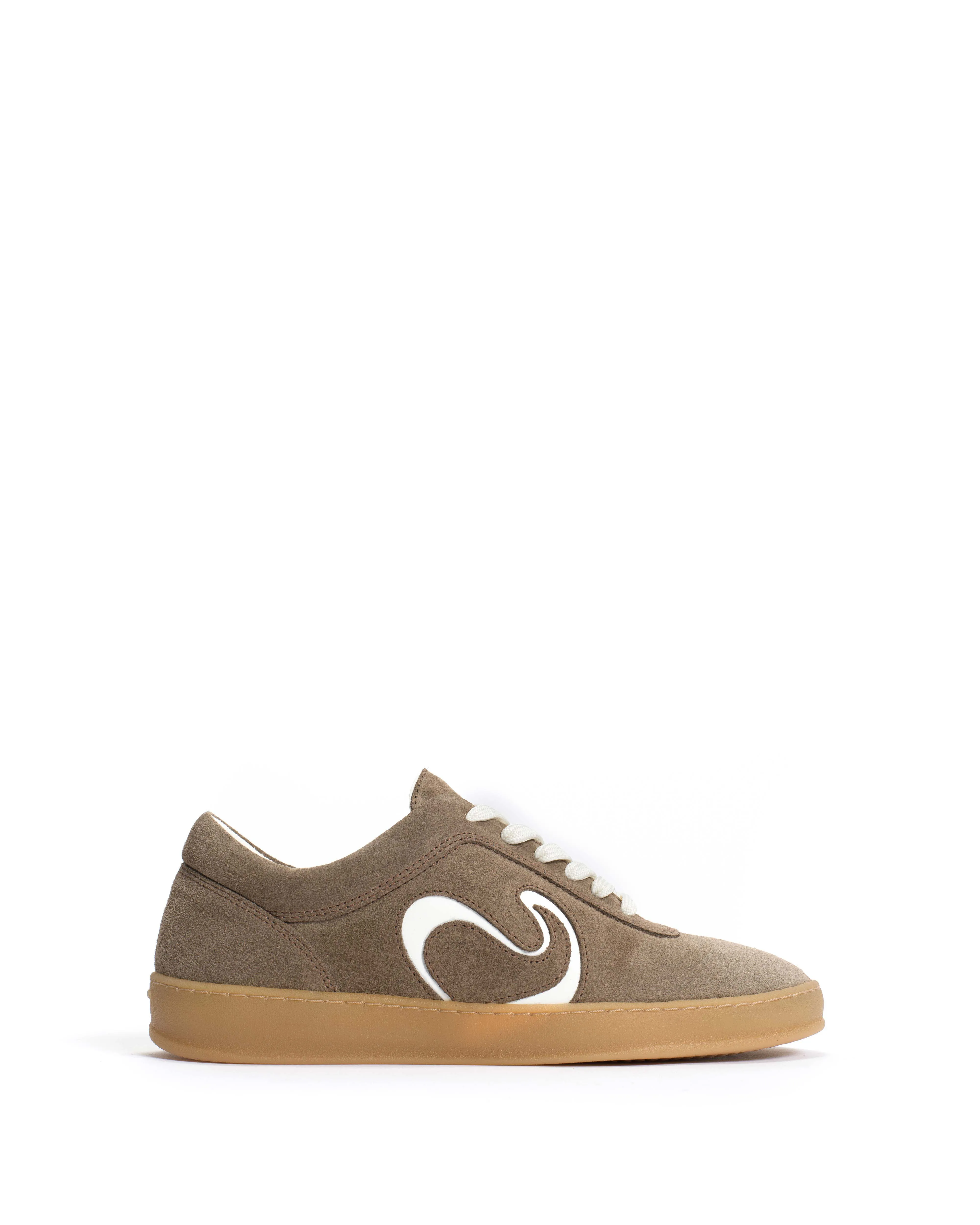 Blaire Calf suede & polished soft calf Dark taupe & white sand sold by Anonymous Copenhagen