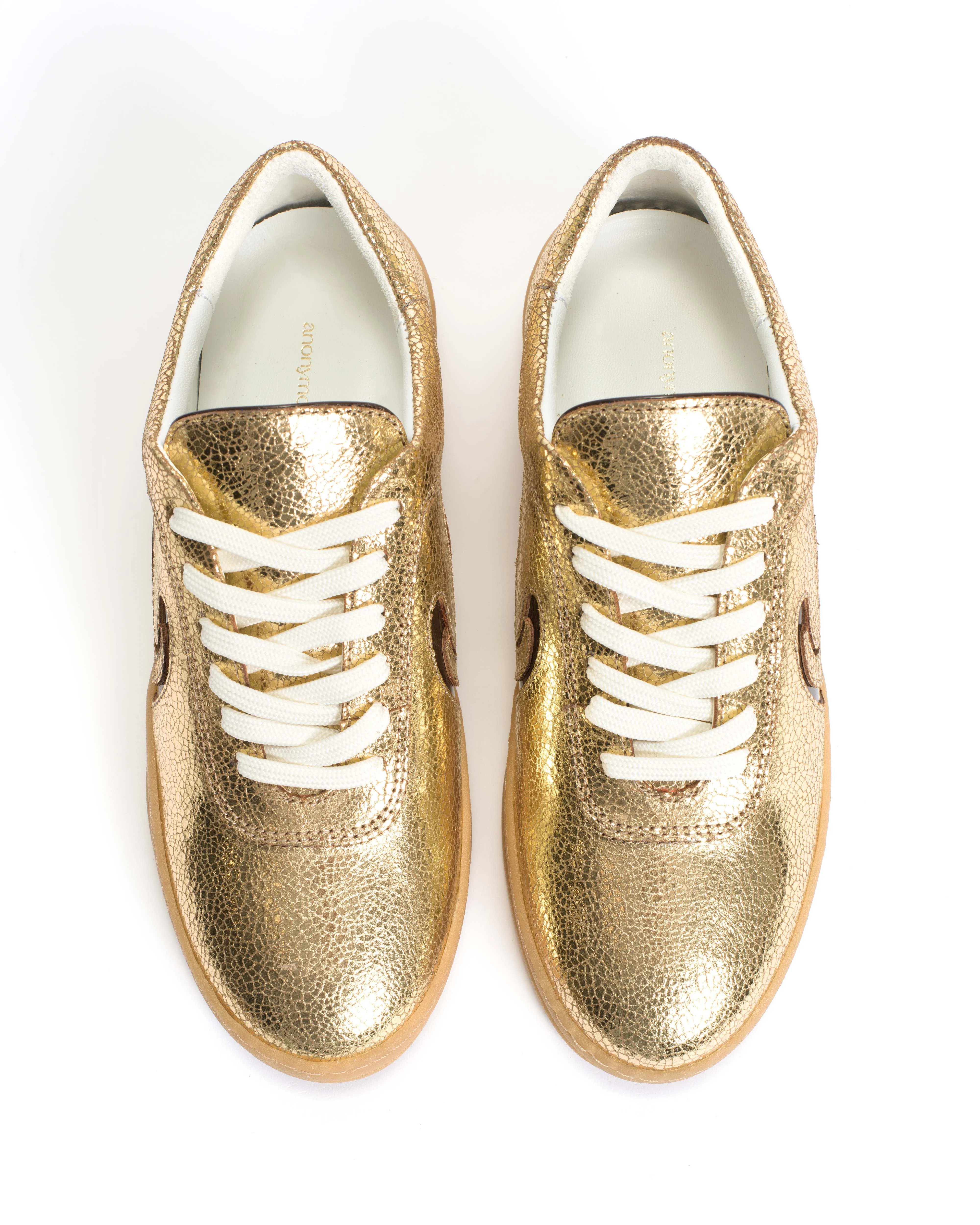 Blaire Crackled metallic goat & polished soft calf Gold & chocolate sold by Anonymous Copenhagen product image thumbnail 3