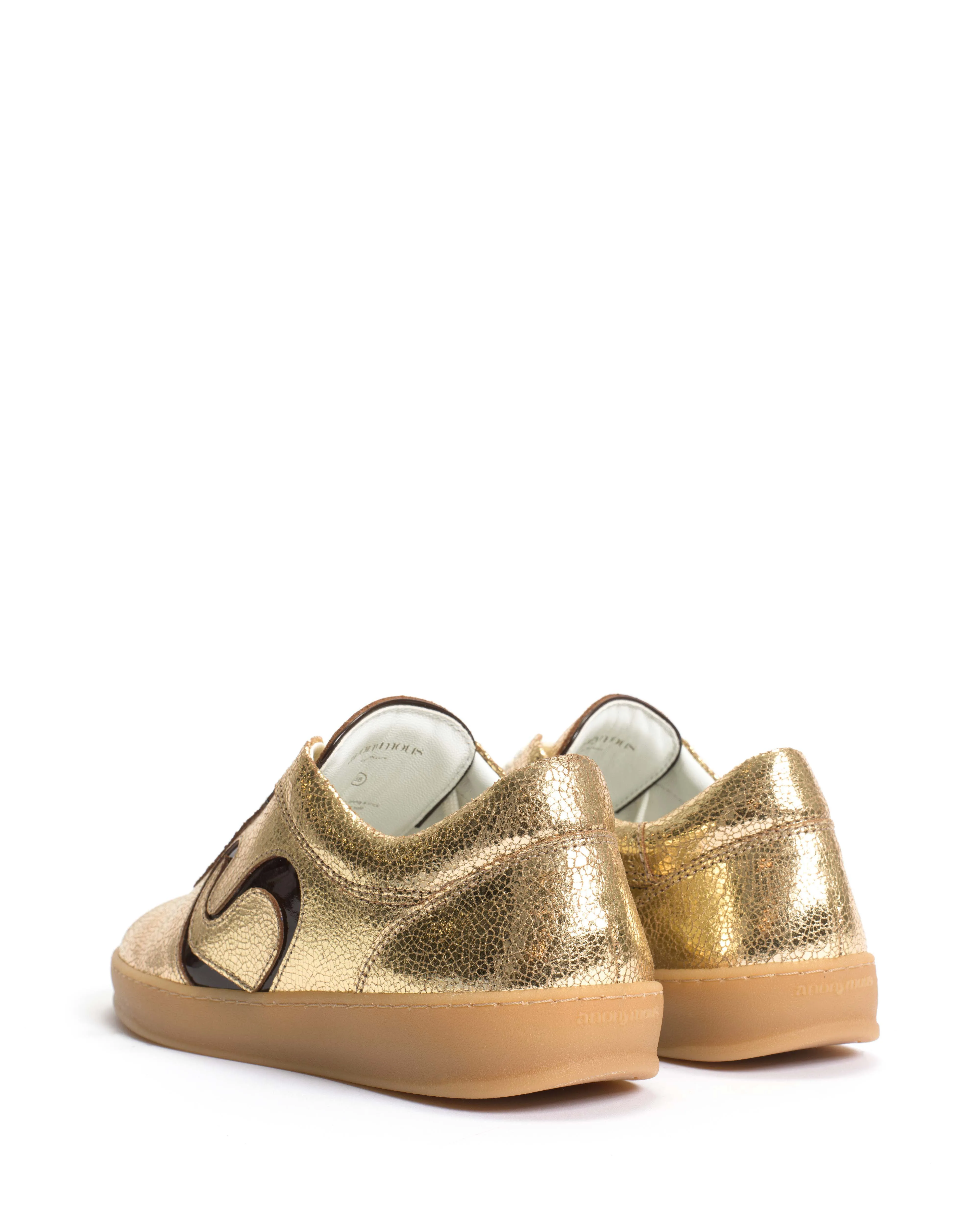 Blaire Crackled metallic goat & polished soft calf Gold & chocolate sold by Anonymous Copenhagen product image thumbnail 4