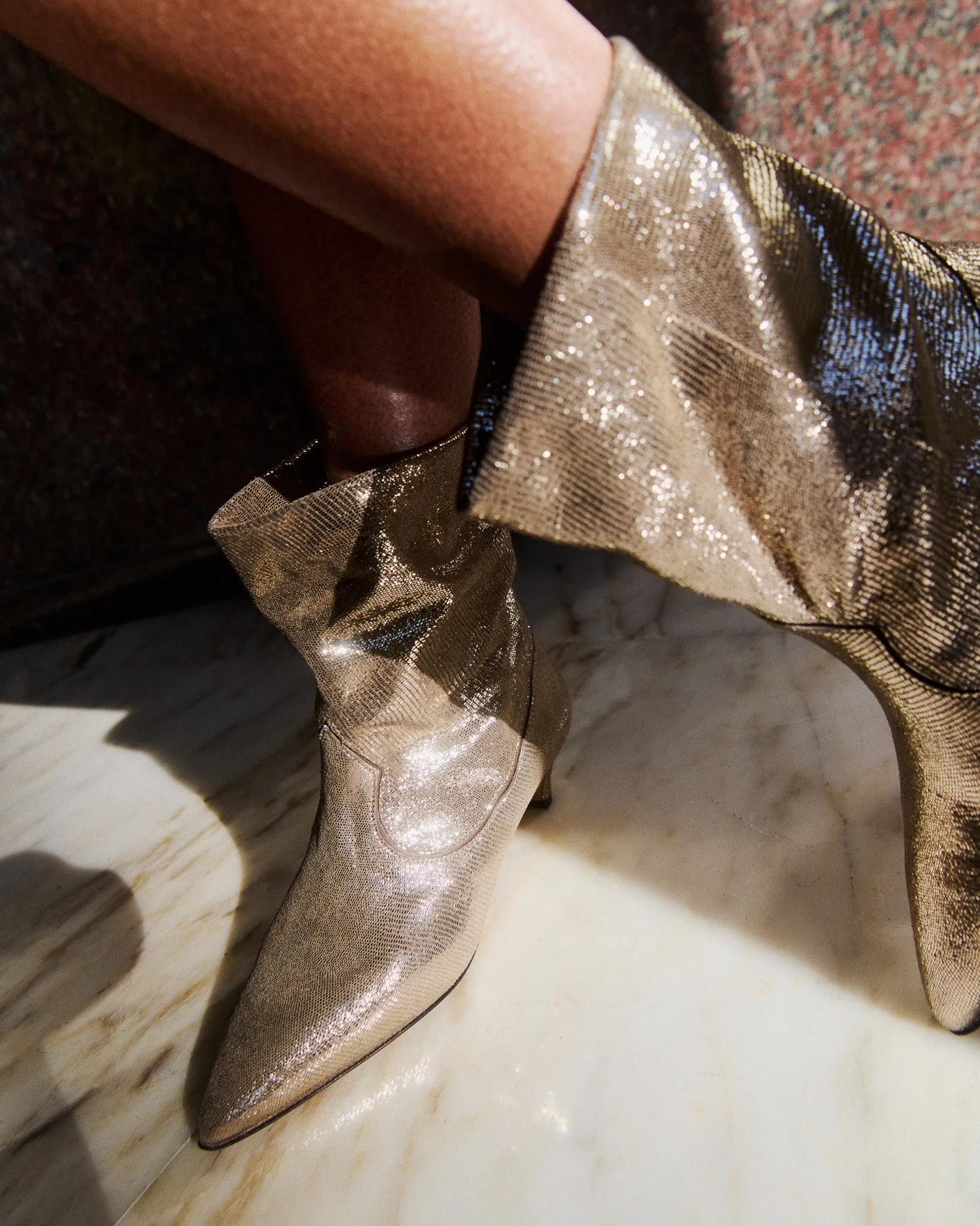 Hicha 40 stiletto Lizard metallic goat Vintage champagne sold by Anonymous Copenhagen product image thumbnail 3