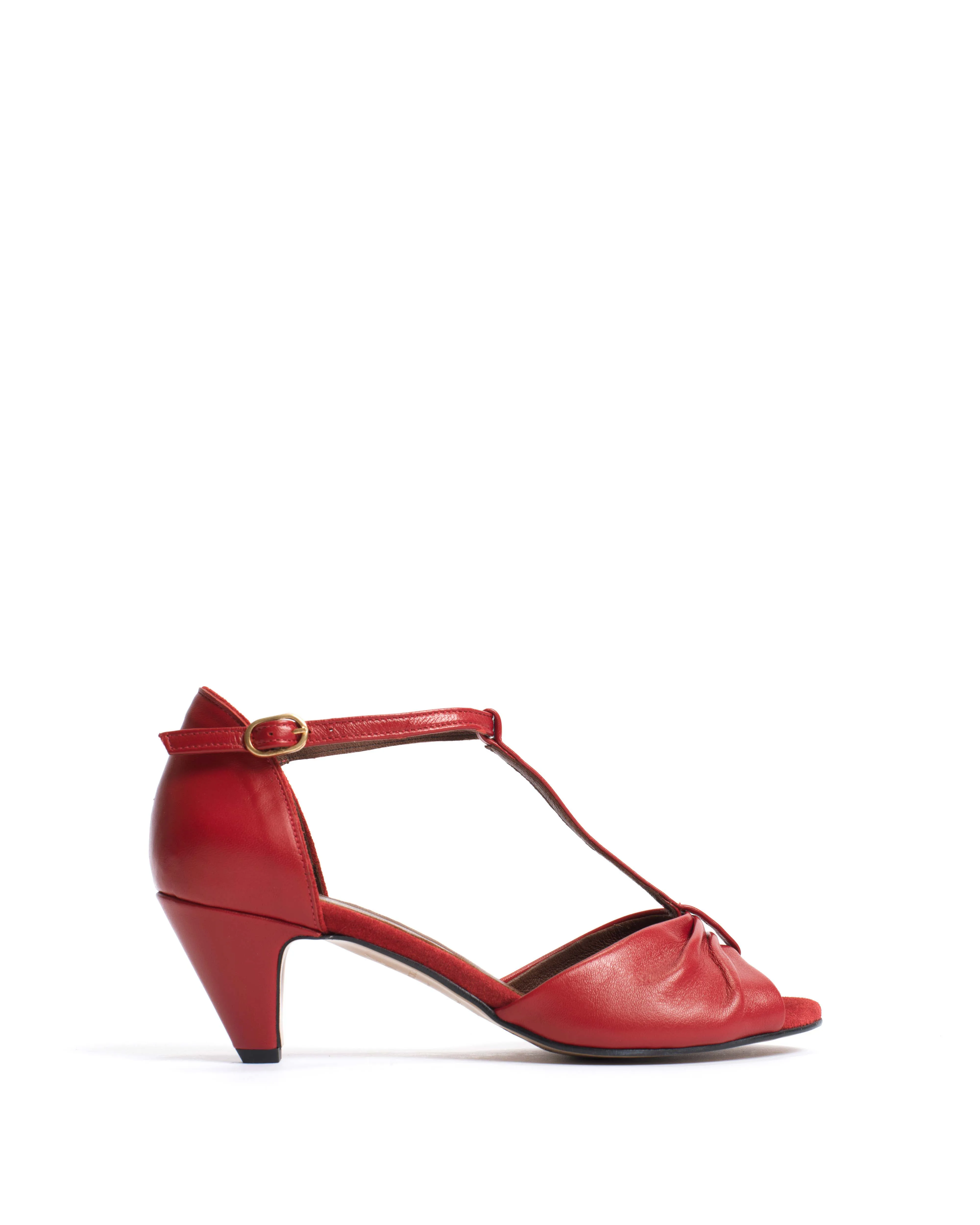 Linette 50 stiletto Shiny lamb Ruby red sold by Anonymous Copenhagen