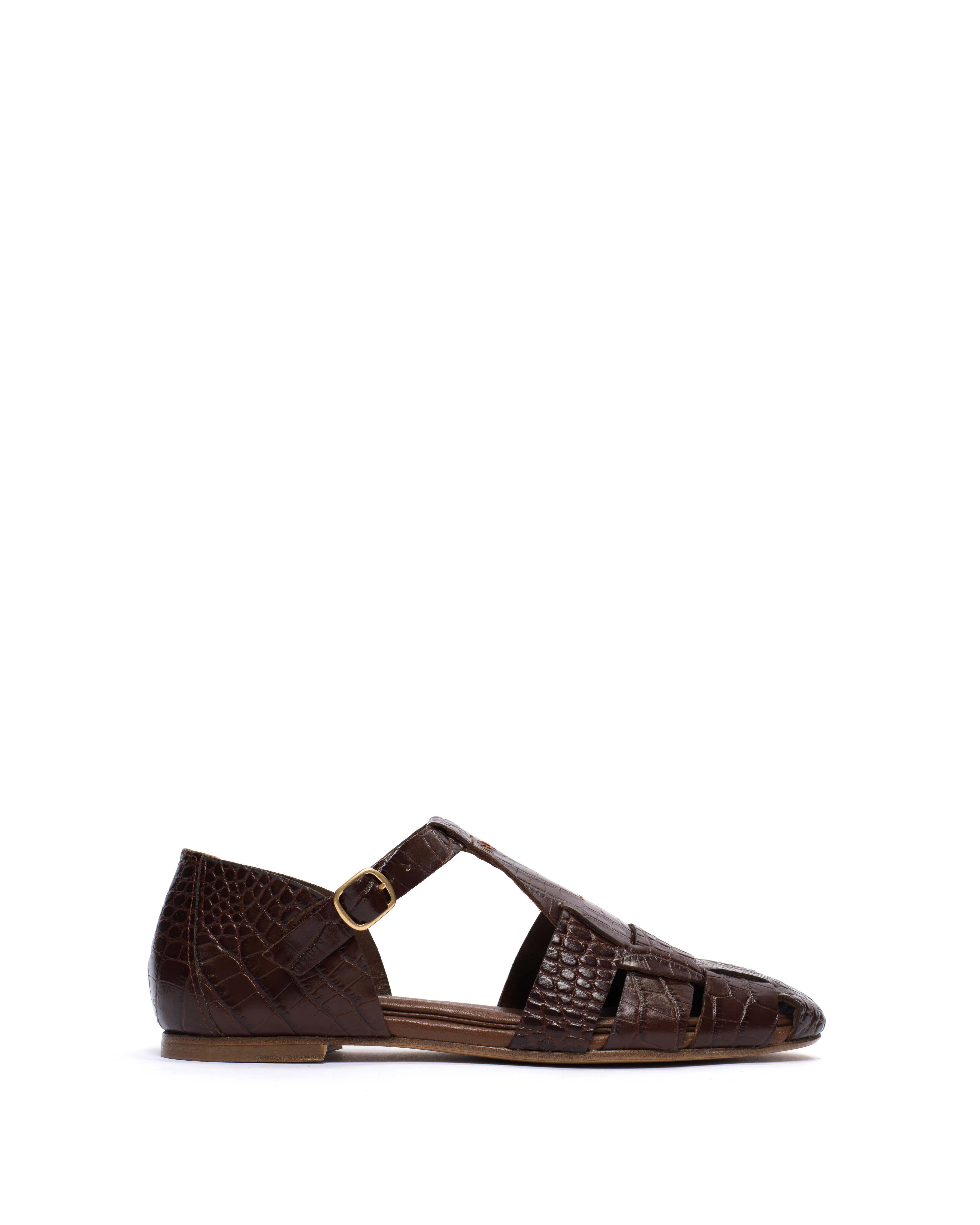 Lain flats Croco calf Chocolate sold by Anonymous Copenhagen