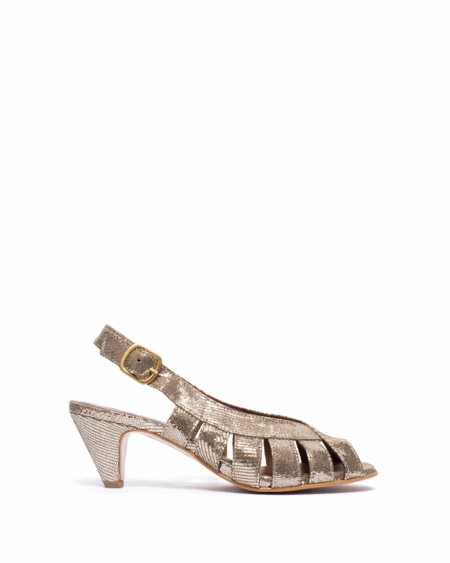 Sophie 50 stiletto Lizard metallic goat Vintage champagne sold by Anonymous Copenhagen