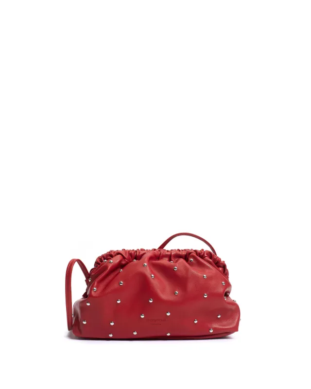 Hally grand cloud bag Stud-embellished shiny lamb Ruby red & silver sold by Anonymous Copenhagen