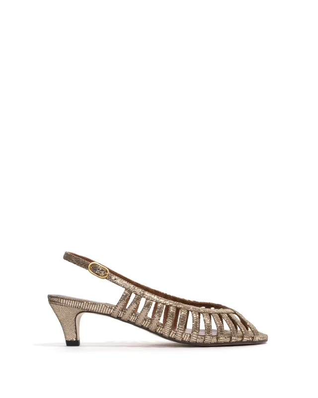 Carminho 40 stiletto Lizard metallic goat Vintage champagne sold by Anonymous Copenhagen