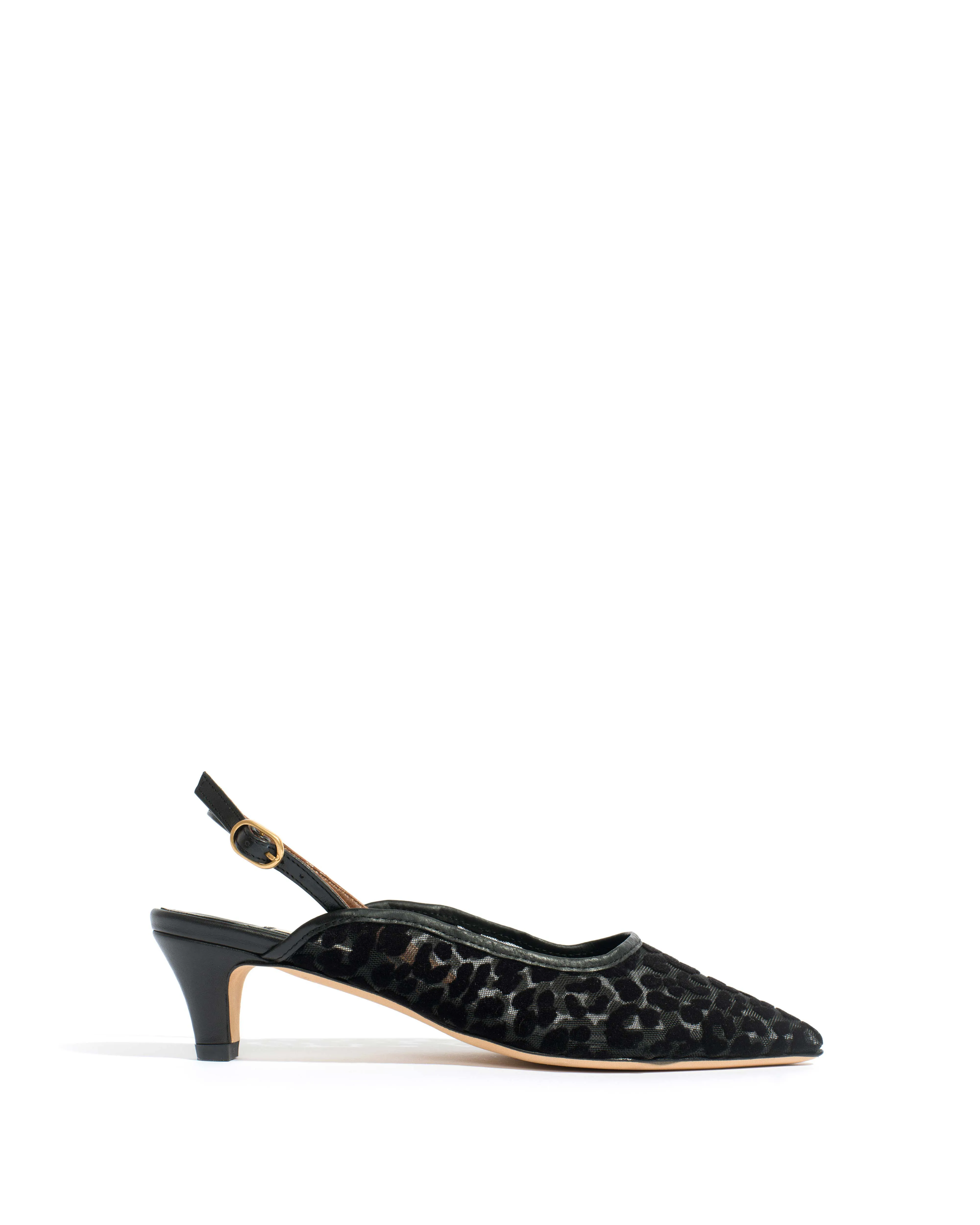 Fanny 40 stiletto mosquito Shiny lamb & mosquito velvet leopard Black sold by Anonymous Copenhagen