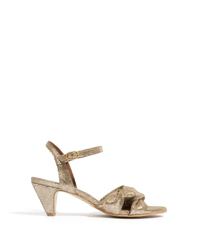 Kamilah 50 stiletto Lizard metallic goat Vintage champagne sold by Anonymous Copenhagen