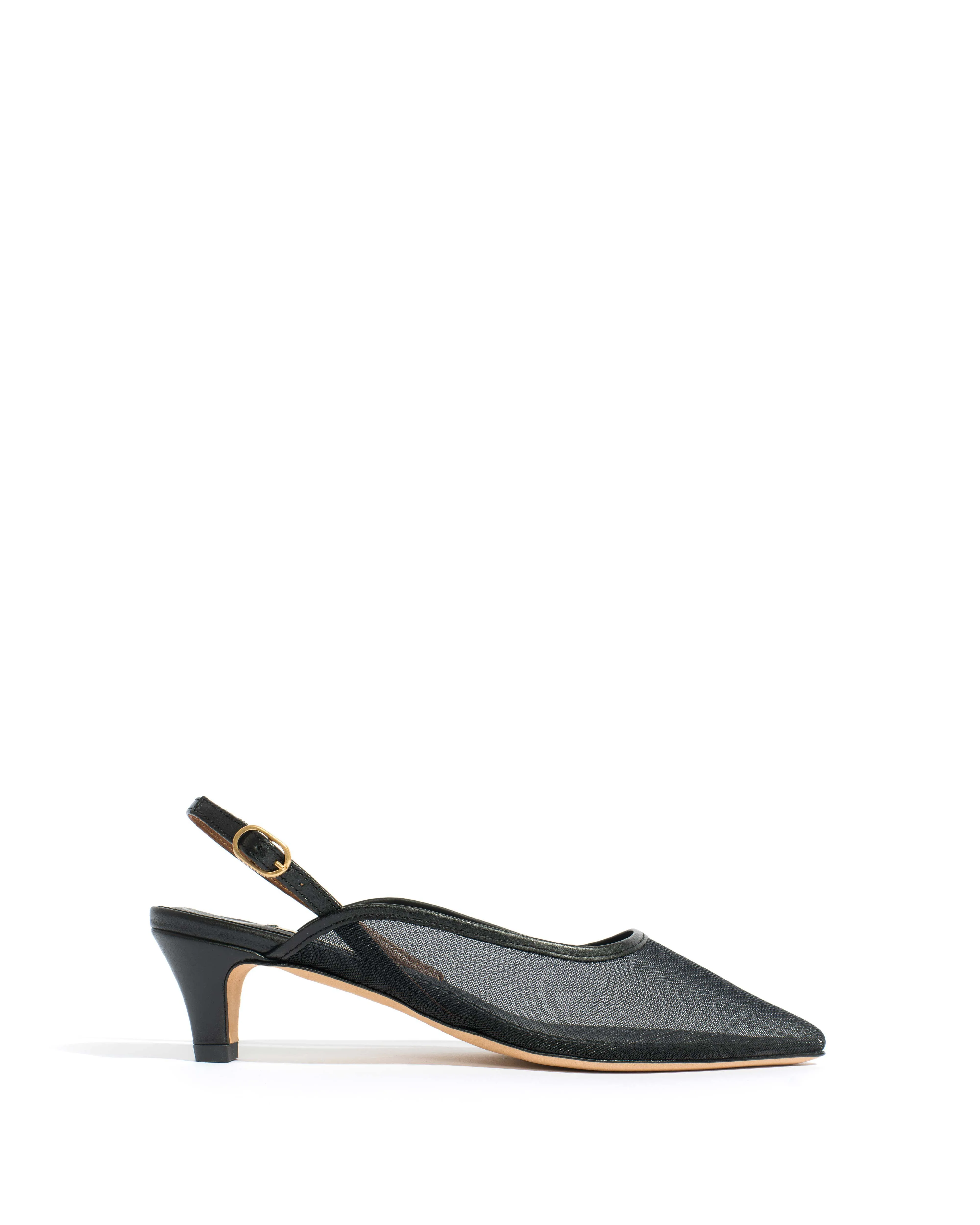 Fanny 40 stiletto mesh Shiny lamb & mesh Black sold by Anonymous Copenhagen