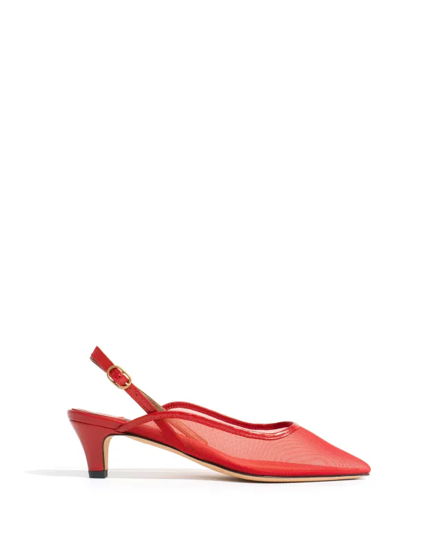 Fanny 40 stiletto mesh Shiny lamb & mesh Ruby red sold by Anonymous Copenhagen