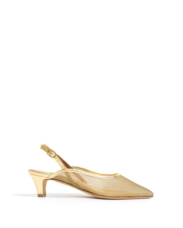Fanny 40 stiletto mesh Metallic goat & mesh Gold sold by Anonymous Copenhagen