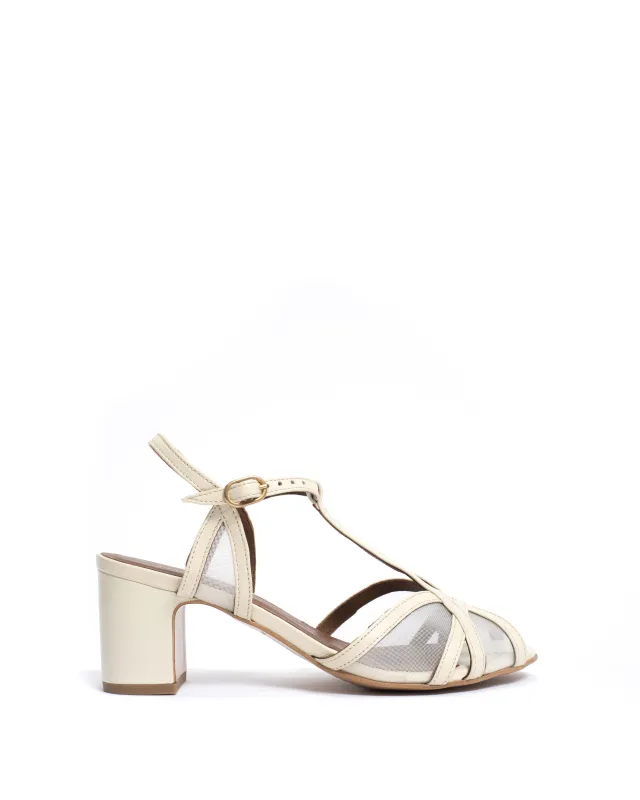 Therese 55 mesh Shiny lamb & mesh White sand sold by Anonymous Copenhagen