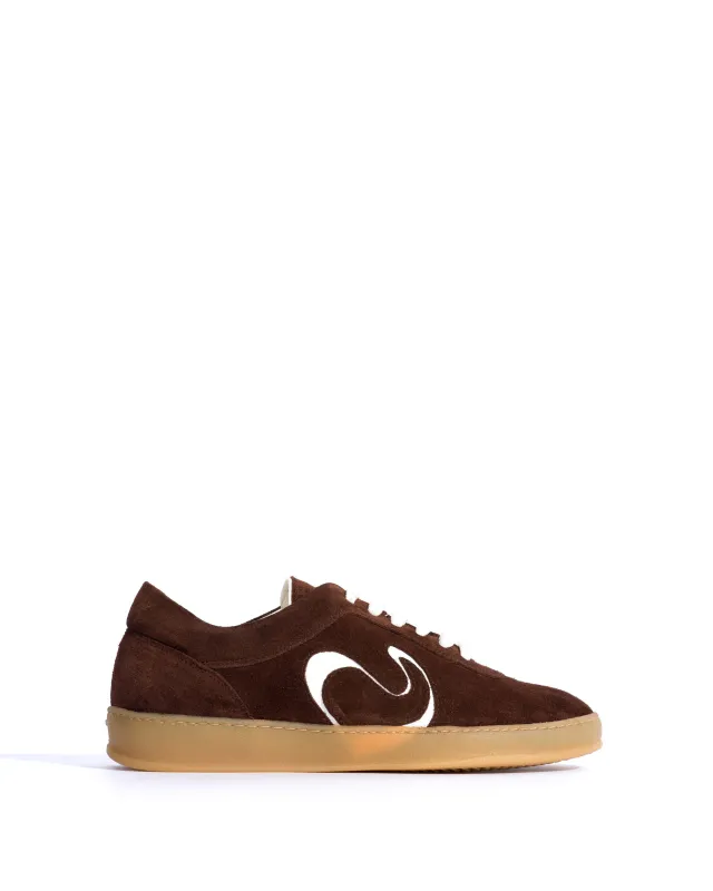 Blaire Calf suede & polished soft calf Chocolate & white sand sold by Anonymous Copenhagen