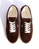 Blaire Calf suede & polished soft calf Chocolate & white sand sold by Anonymous Copenhagen