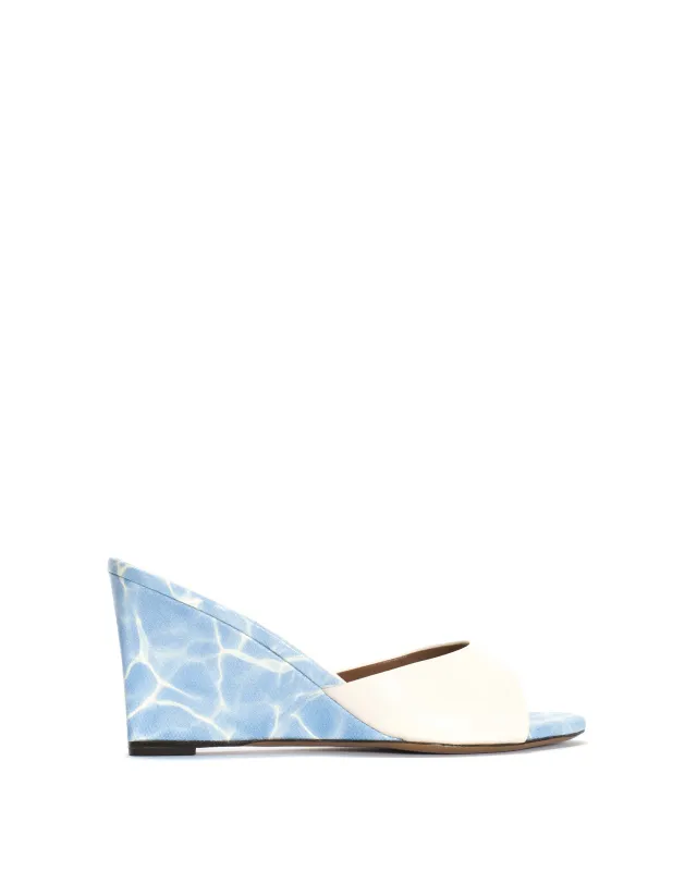 Gwen 75 wedge Shiny lamb & dual color Milk white & pool blue sold by Anonymous Copenhagen