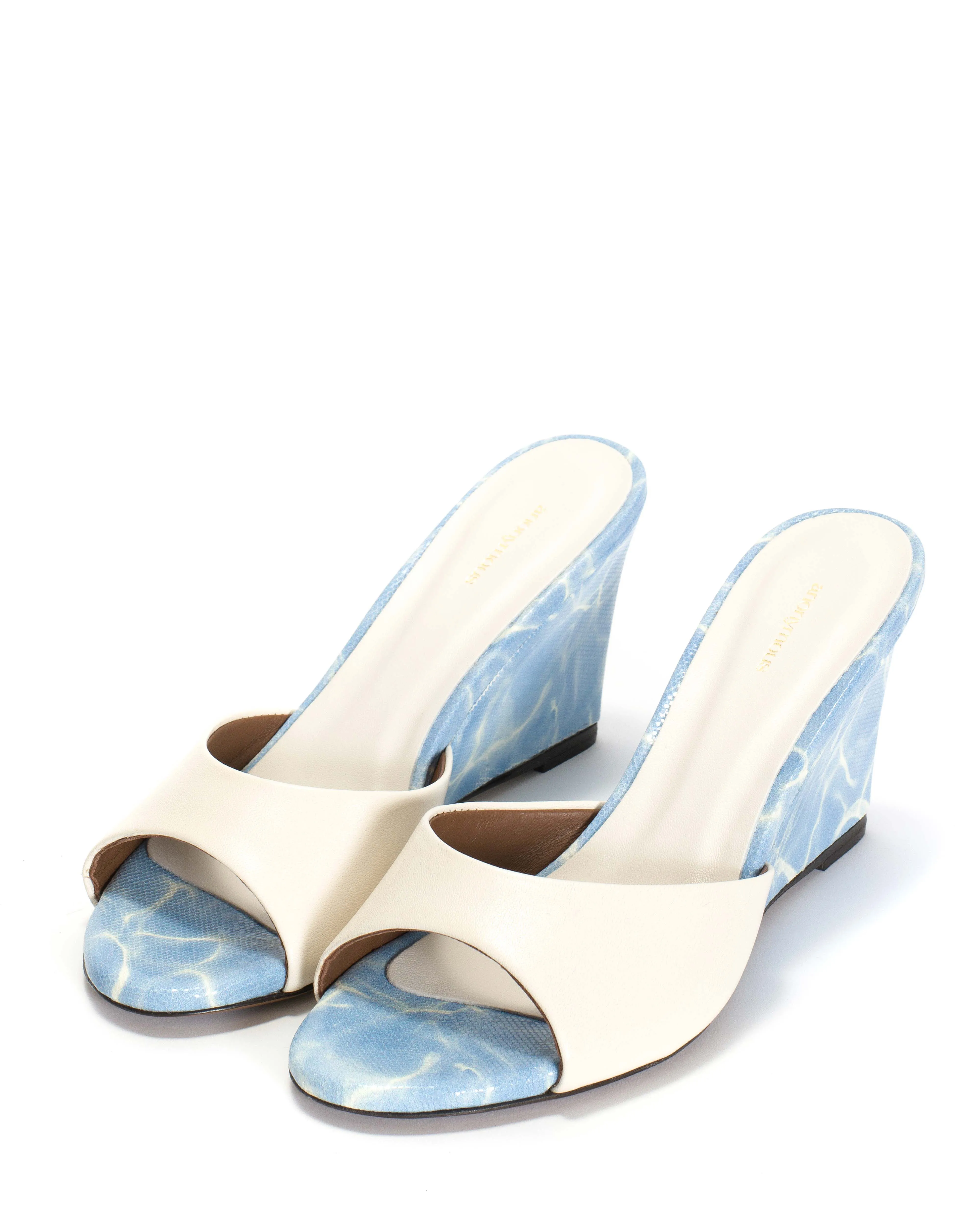 Gwen 75 wedge Shiny lamb & dual color Milk white & pool blue sold by Anonymous Copenhagen product image thumbnail 2