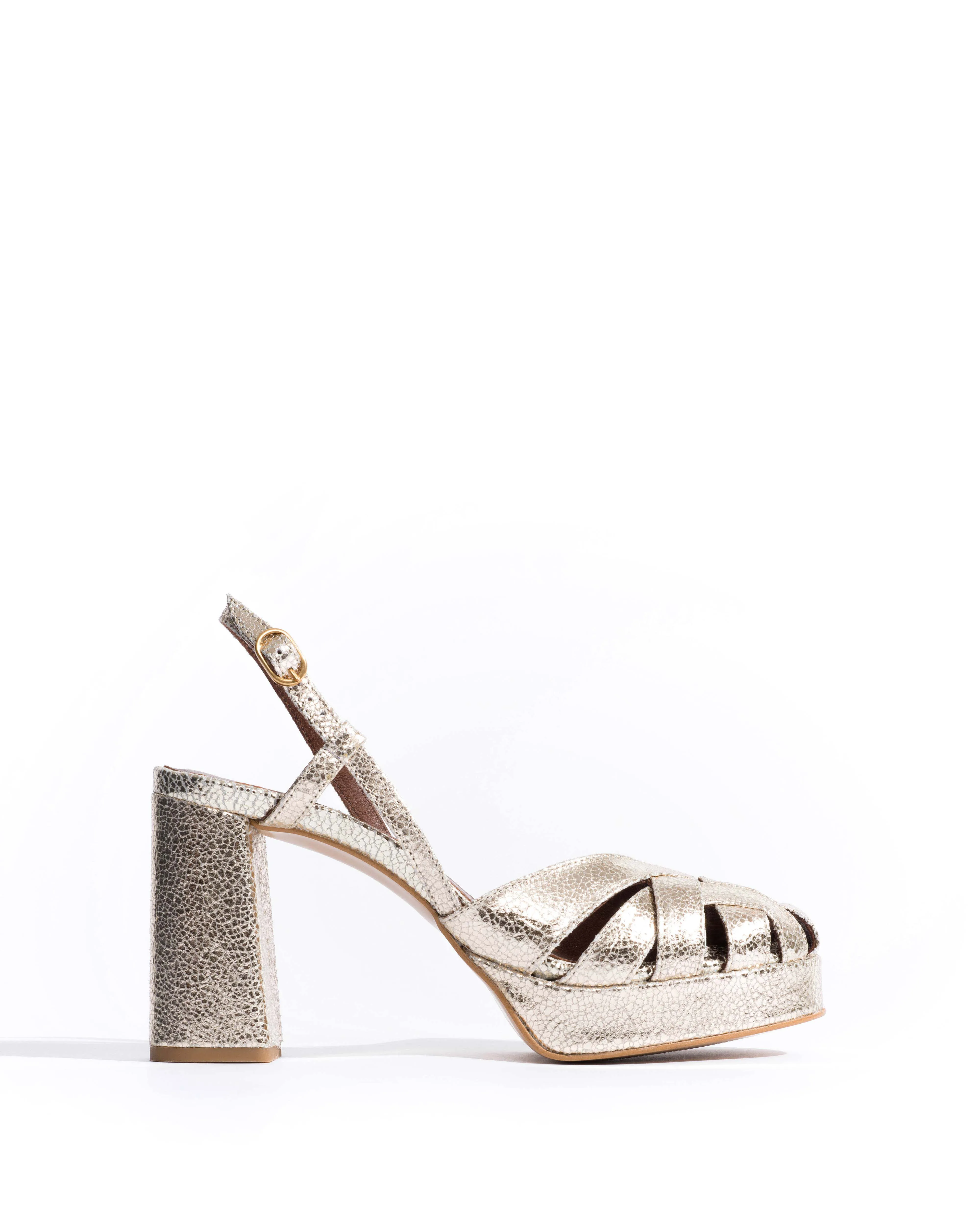 Banie 85 platform Crackled metallic goat Champagne sold by Anonymous Copenhagen