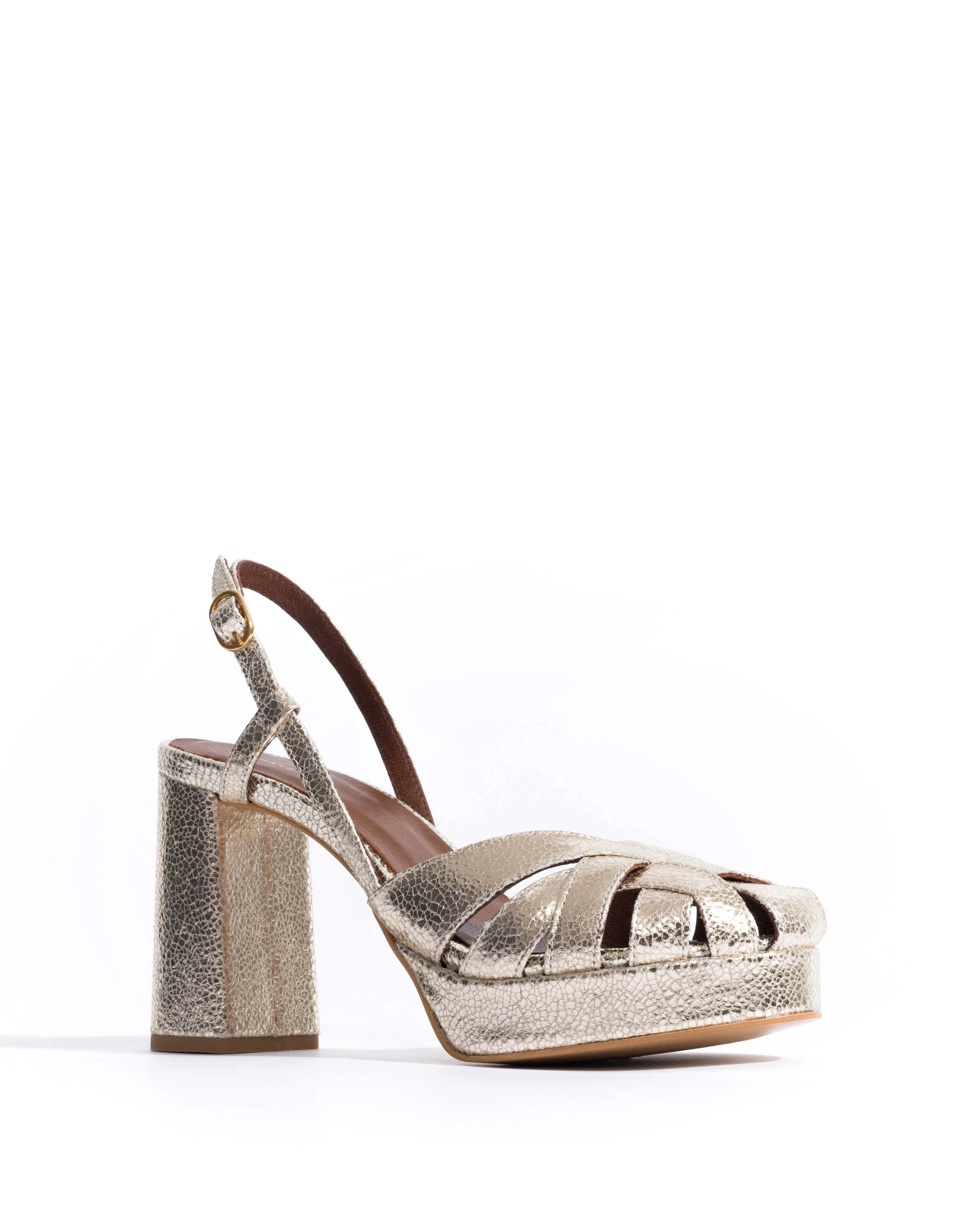 Banie 85 platform Crackled metallic goat Champagne sold by Anonymous Copenhagen product image thumbnail 2