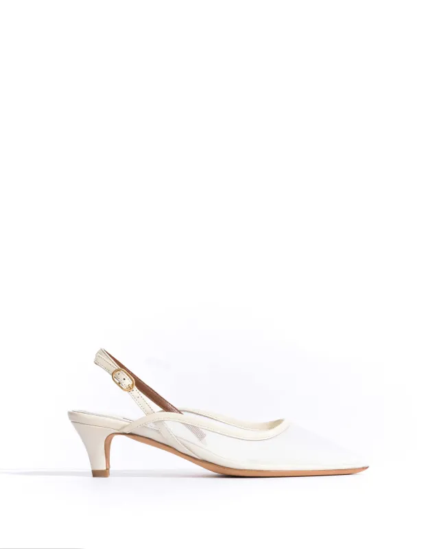 Fanny 40 stiletto mesh Shiny lamb & mesh White sand sold by Anonymous Copenhagen