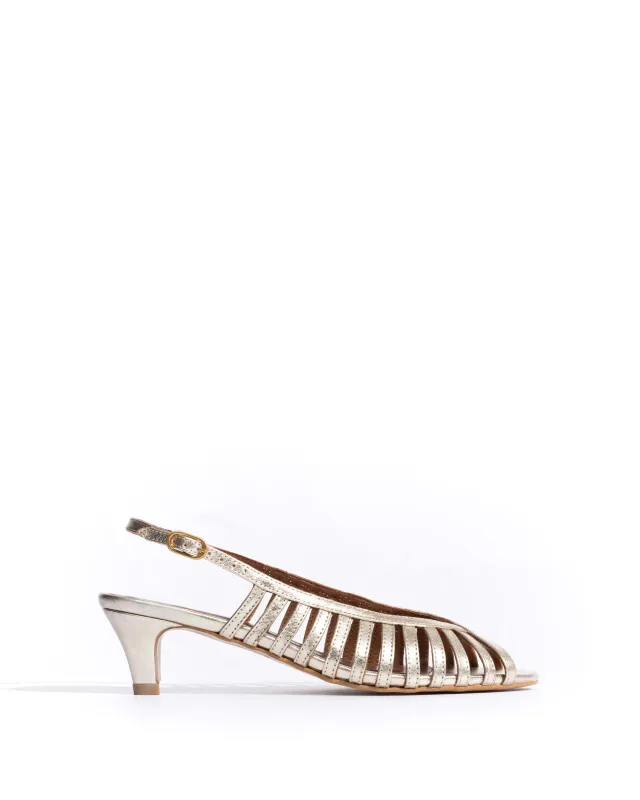 Carminho 40 stiletto Grained metallic goat Champagne sold by Anonymous Copenhagen