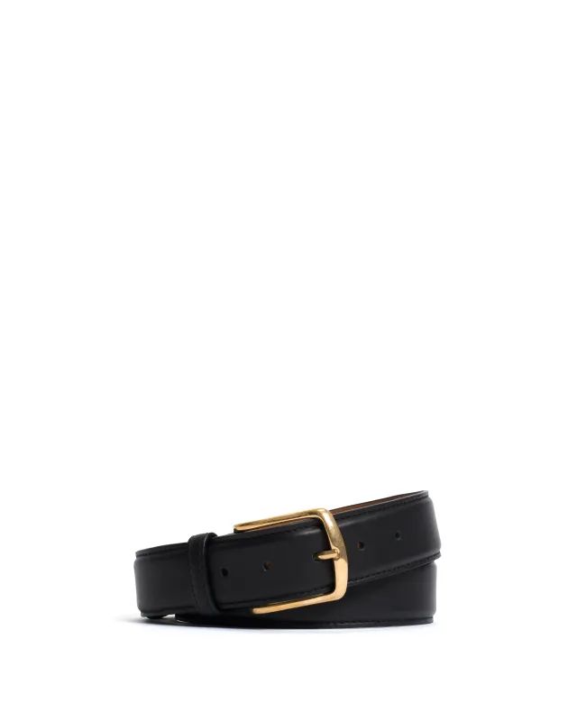 Quinn classic unisex leather belt Soft calf & metal Black & gold buckle sold by Anonymous Copenhagen