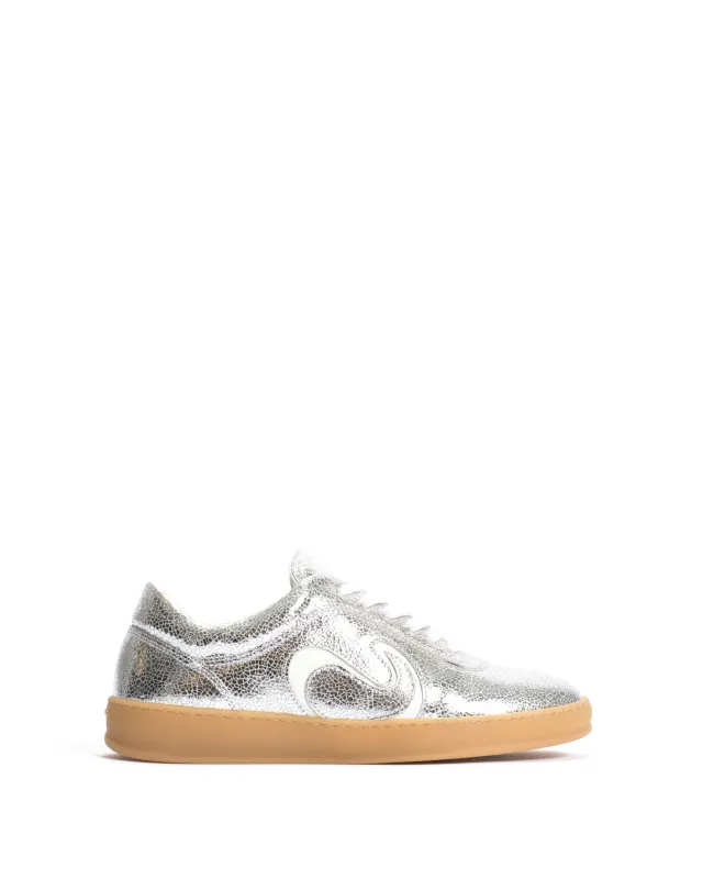 Blaire Crackled metallic goat & polished soft calf Silver & white sand sold by Anonymous Copenhagen
