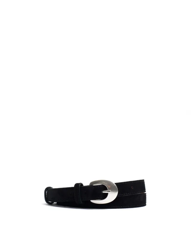 Aris unisex leather belt Calf suede & metal Black & silver buckle sold by Anonymous Copenhagen