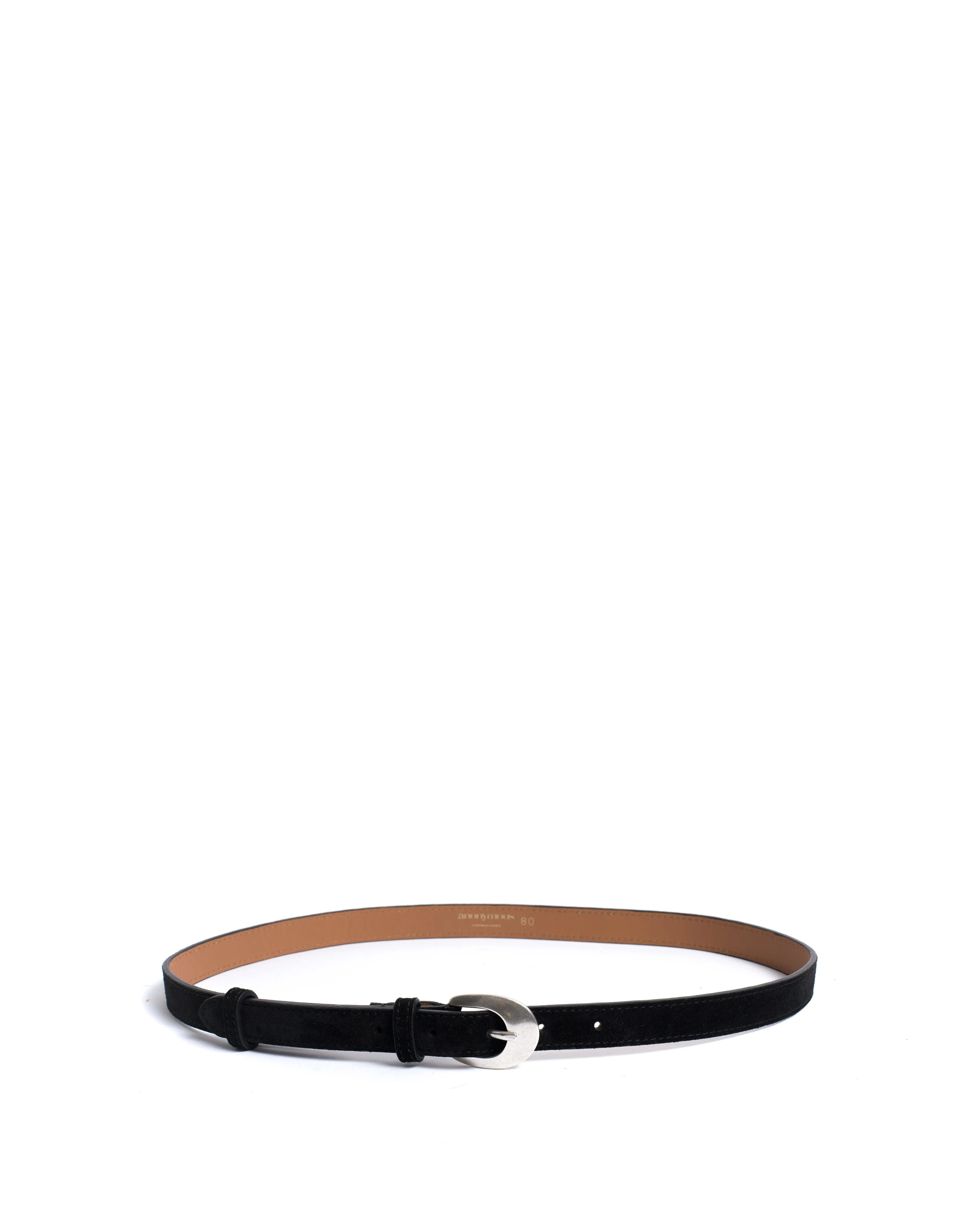 Aris unisex leather belt Calf suede & metal Black & silver buckle sold by Anonymous Copenhagen product image thumbnail 4