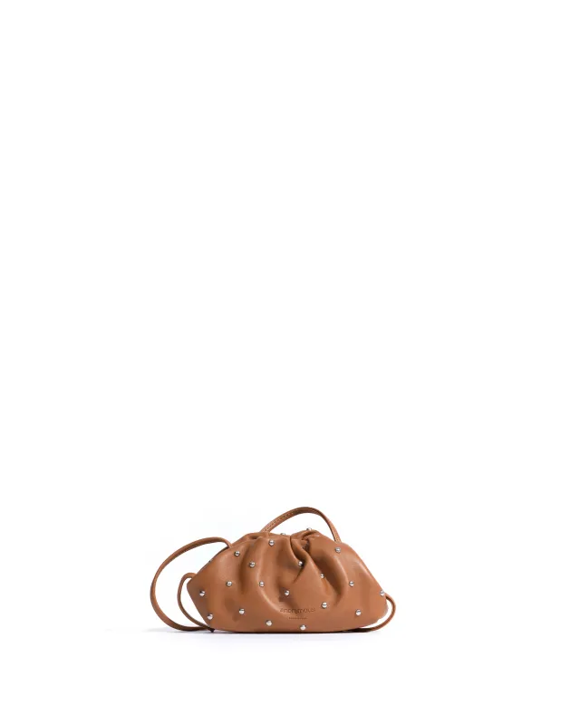 Enuice petite purse Stud-embellished silky lamb Camel & silver sold by Anonymous Copenhagen