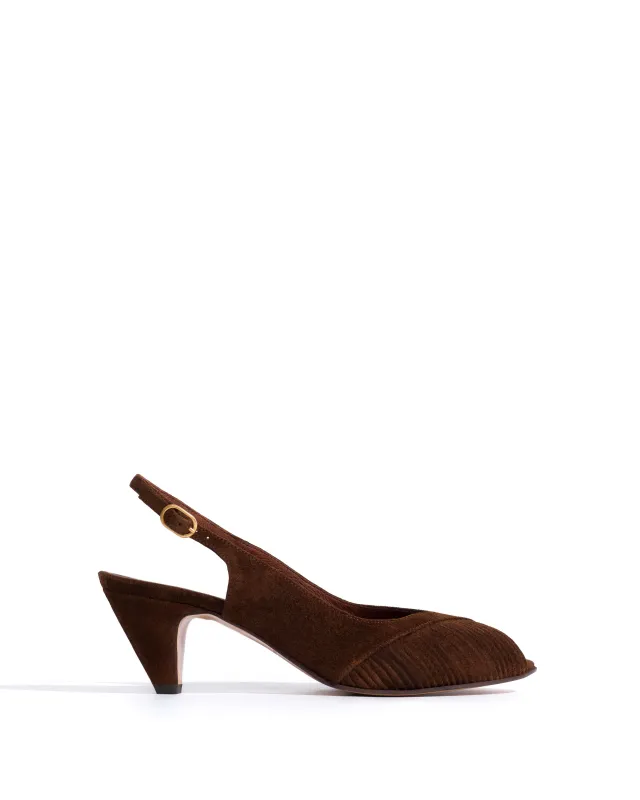 Cassandra 50 stiletto Calf suede Chocolate sold by Anonymous Copenhagen