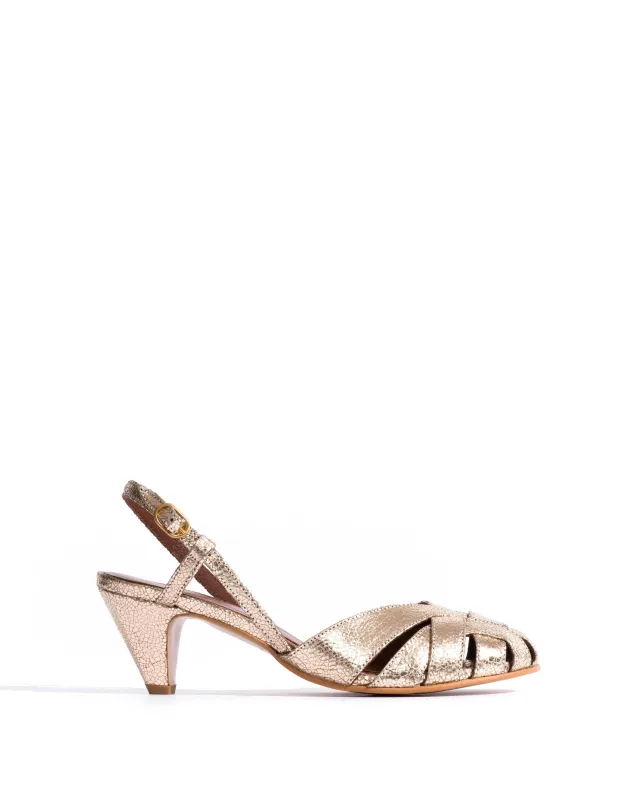 Banie 50 stiletto Crackled metallic goat Vintage champagne sold by Anonymous Copenhagen