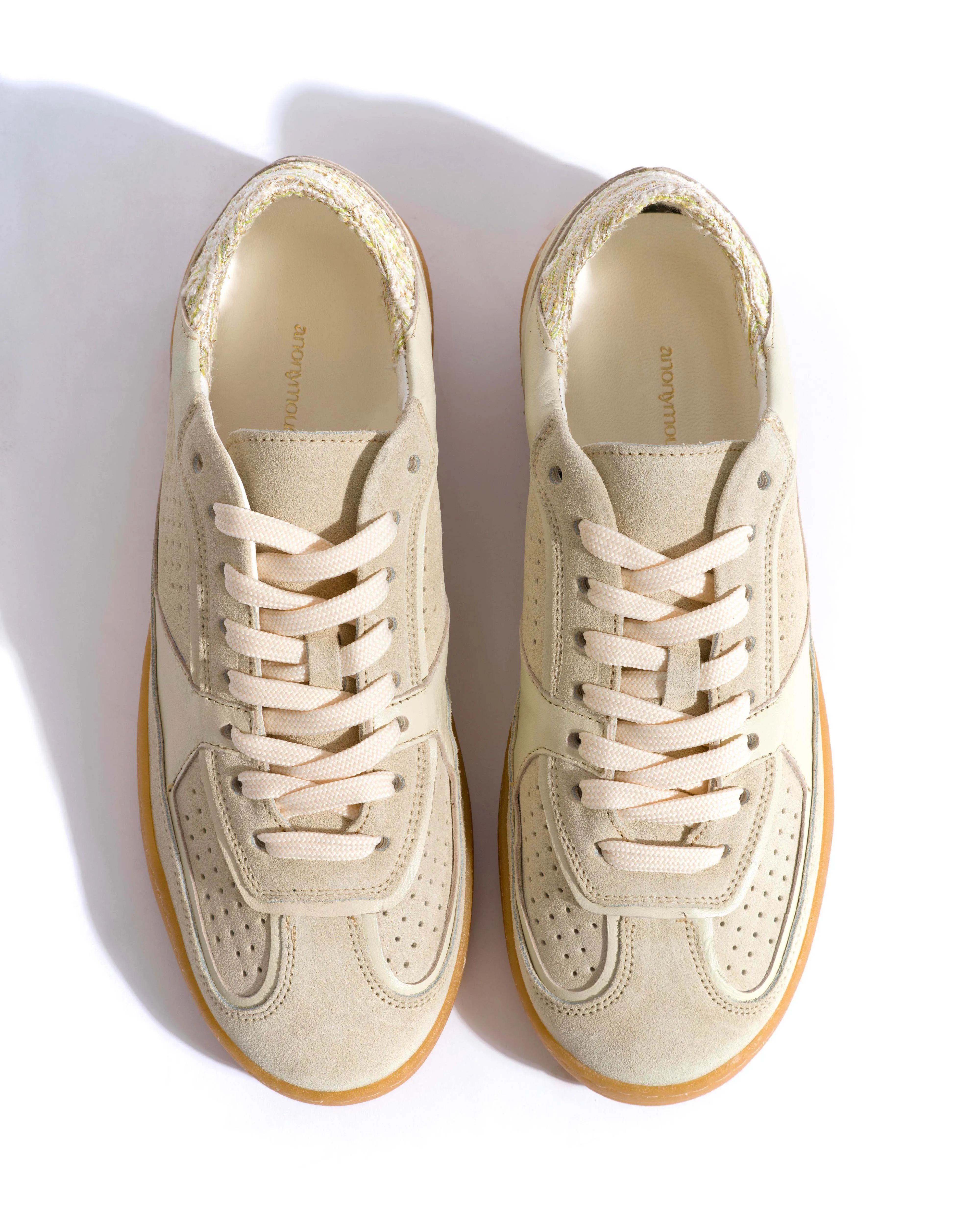 Dabbie Calf suede & sleek leather & boucle Antique white & white sand & pineapple ice sold by Anonymous Copenhagen product image thumbnail 4