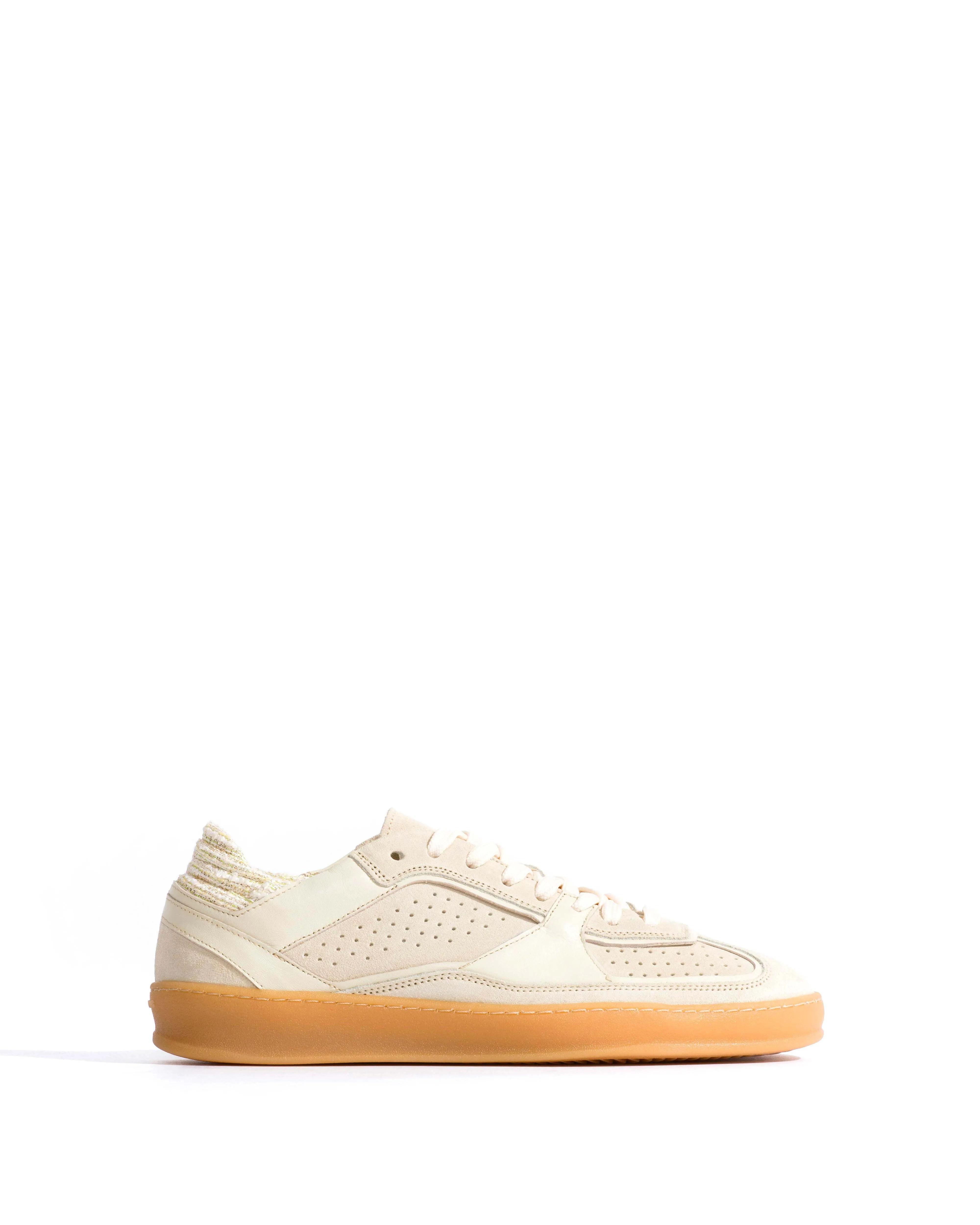 Dabbie Calf suede & sleek leather & boucle Antique white & white sand & pineapple ice sold by Anonymous Copenhagen