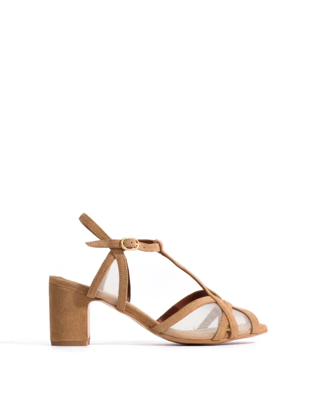 Therese 55 block mesh Calf suede & mesh Scirocco & caramel sold by Anonymous Copenhagen