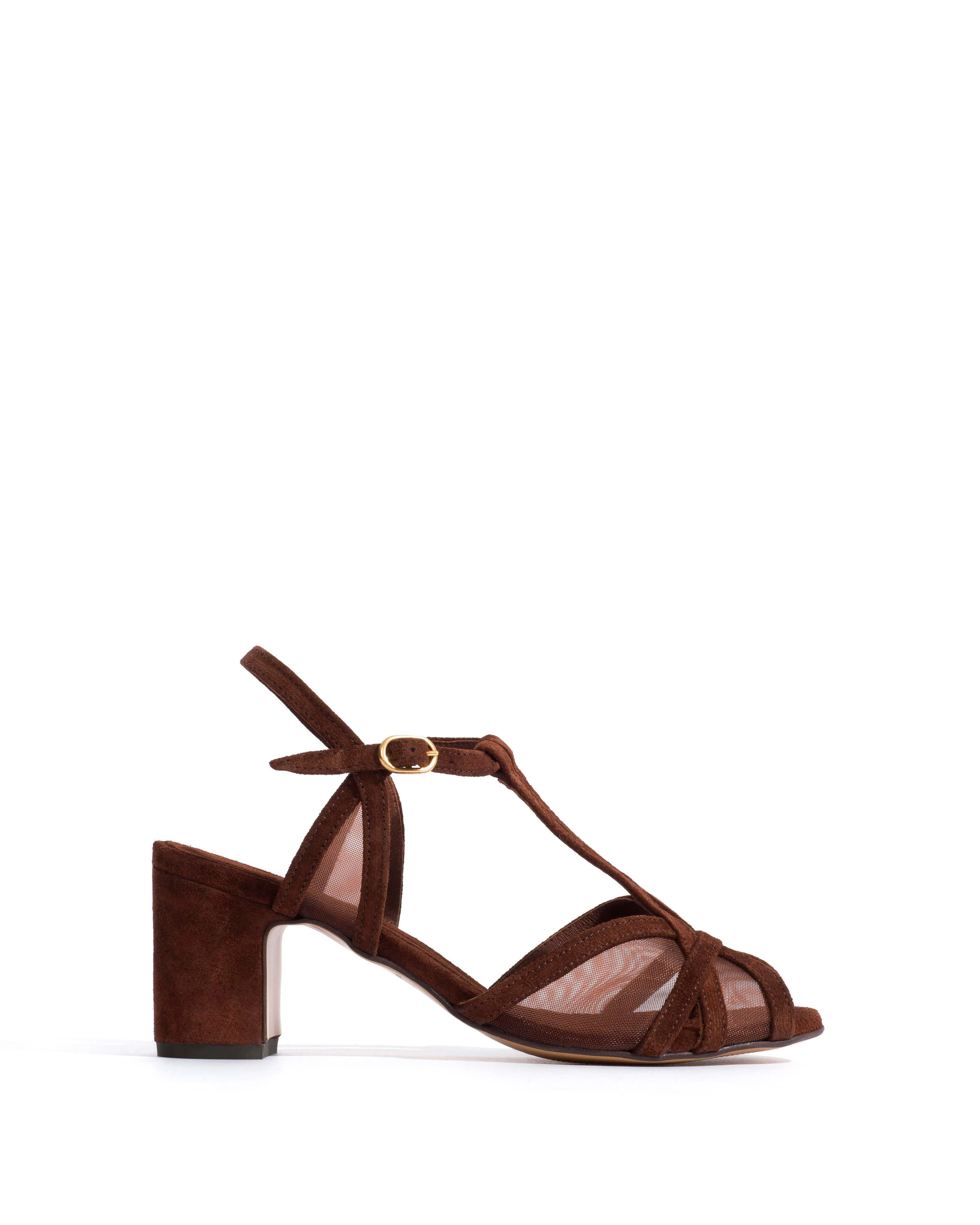 Therese 55 mesh Calf suede & mesh Chocolate sold by Anonymous Copenhagen