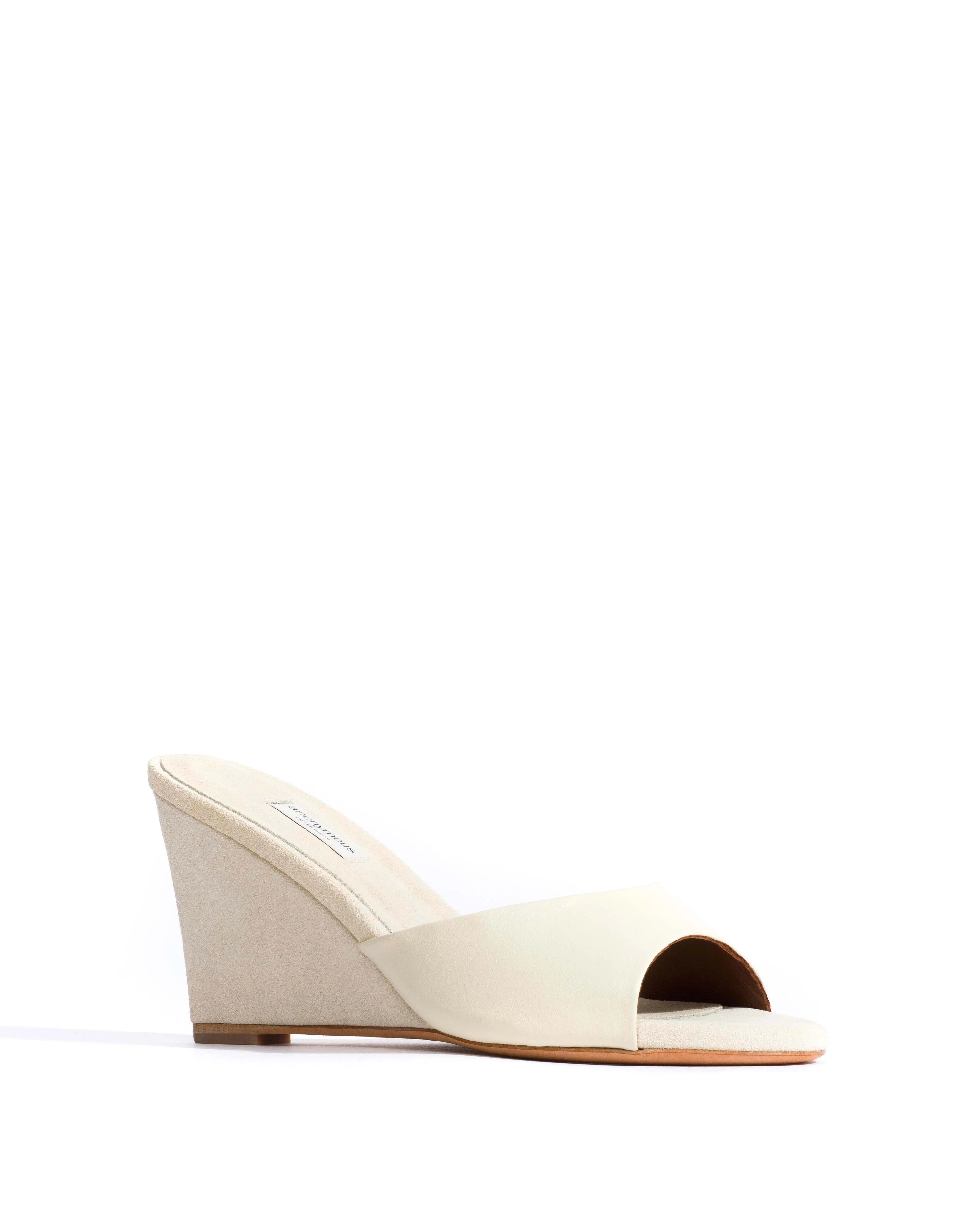 Gwen 75 wedge Shiny lamb & suede leather White sand & antique white sold by Anonymous Copenhagen product image thumbnail 2