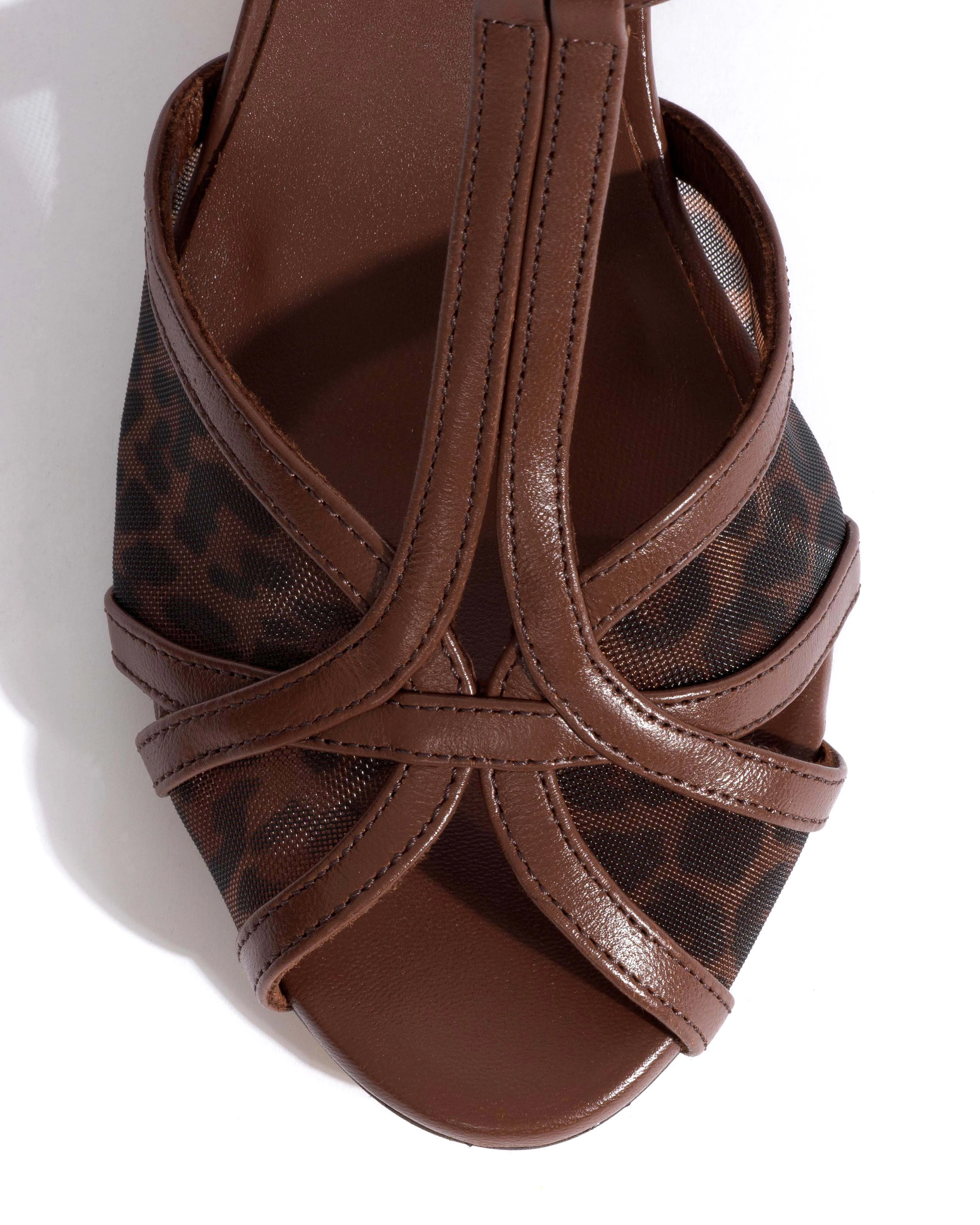 Therese 55 mesh Shiny lamb & mesh Chocolate & leopard sold by Anonymous Copenhagen product image thumbnail 5