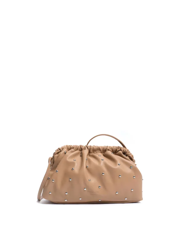 Hally classic cloud bag Stud-embellished silky lamb Caramel & silver sold by Anonymous Copenhagen