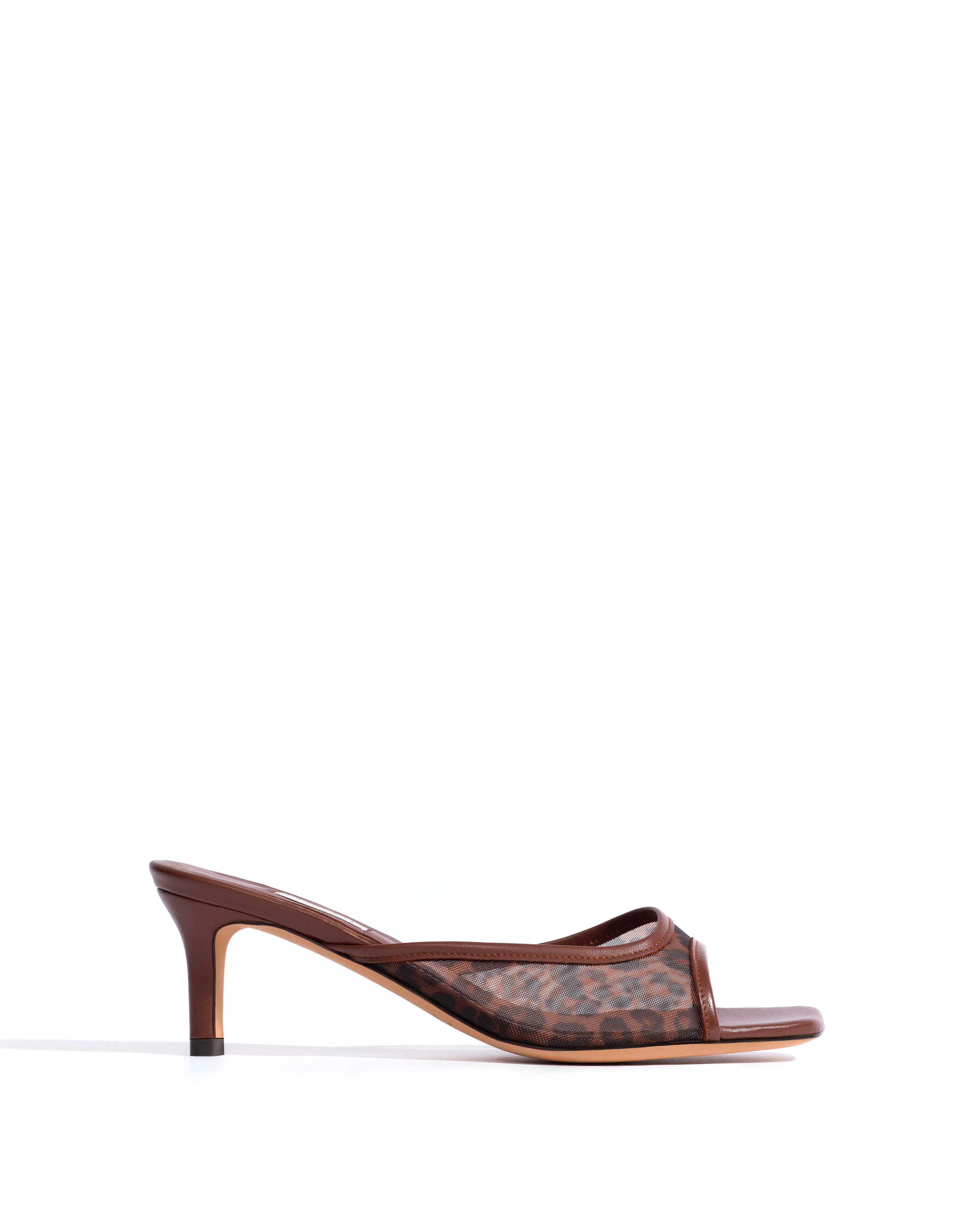 Mazy 55 mesh Shiny lamb & mesh Chocolate & leopard sold by Anonymous Copenhagen